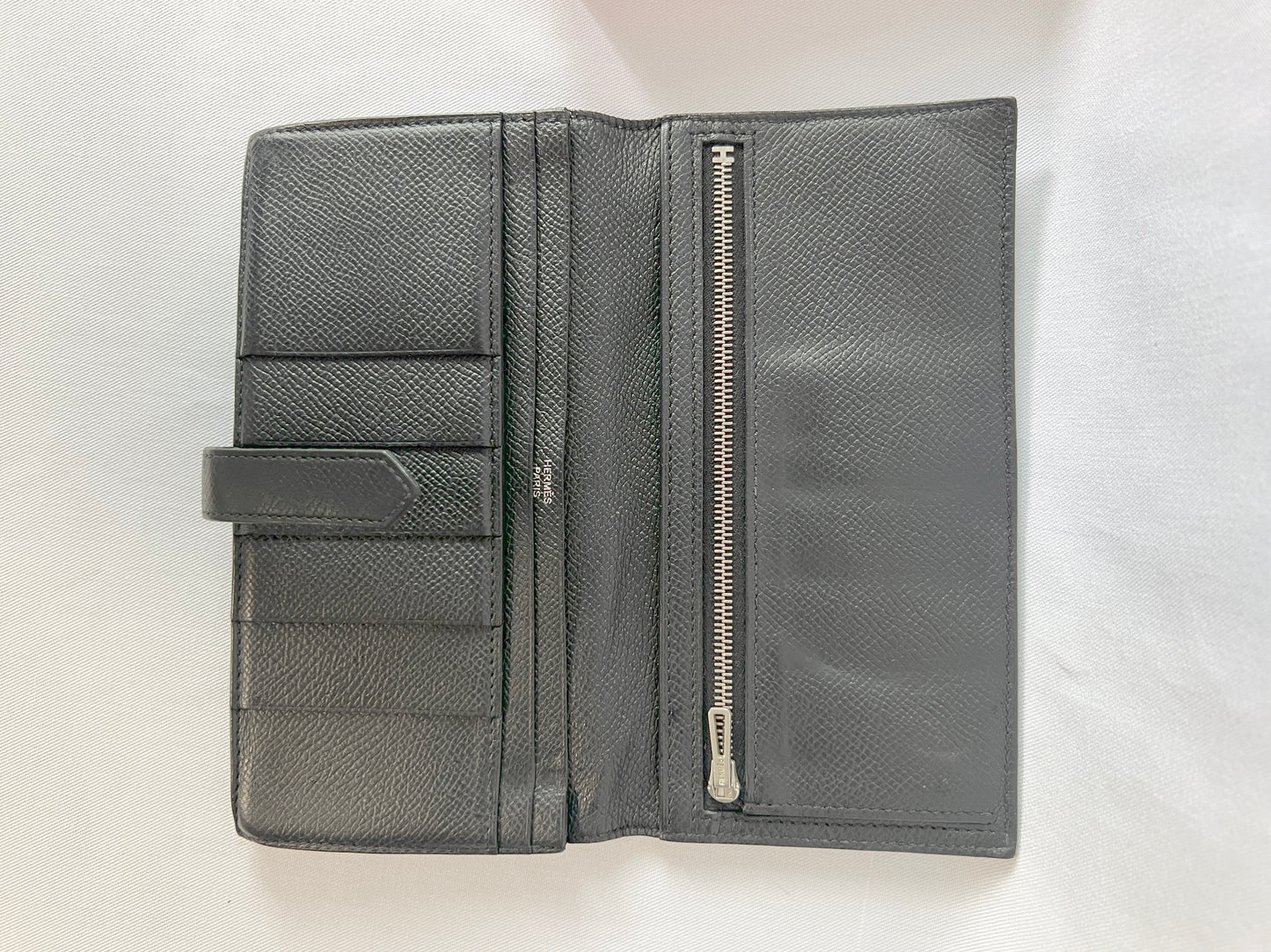 HERMES Bearn Wallet 愛馬仕牛皮金剛色黑銀扣長夾 連原裝橙盒