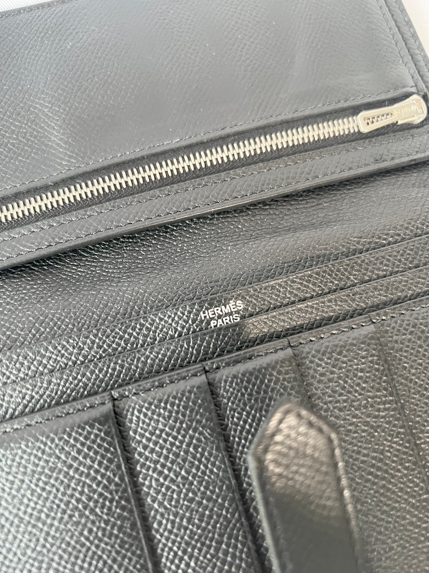 HERMES Bearn Wallet 愛馬仕牛皮金剛色黑銀扣長夾 連原裝橙盒