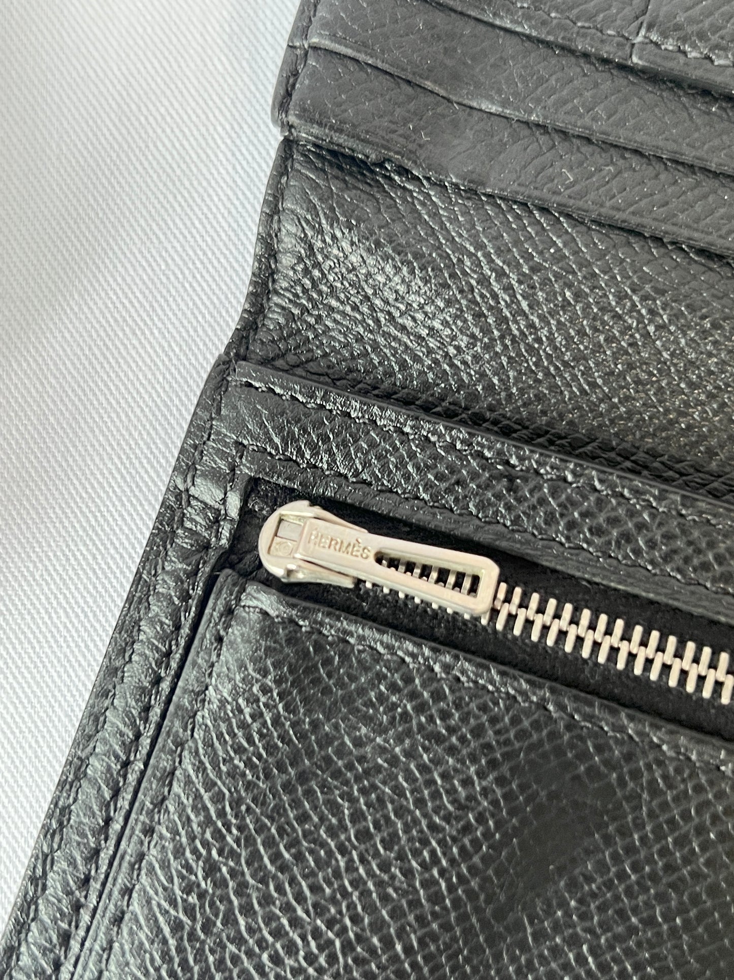 HERMES Bearn Wallet 愛馬仕牛皮金剛色黑銀扣長夾 連原裝橙盒