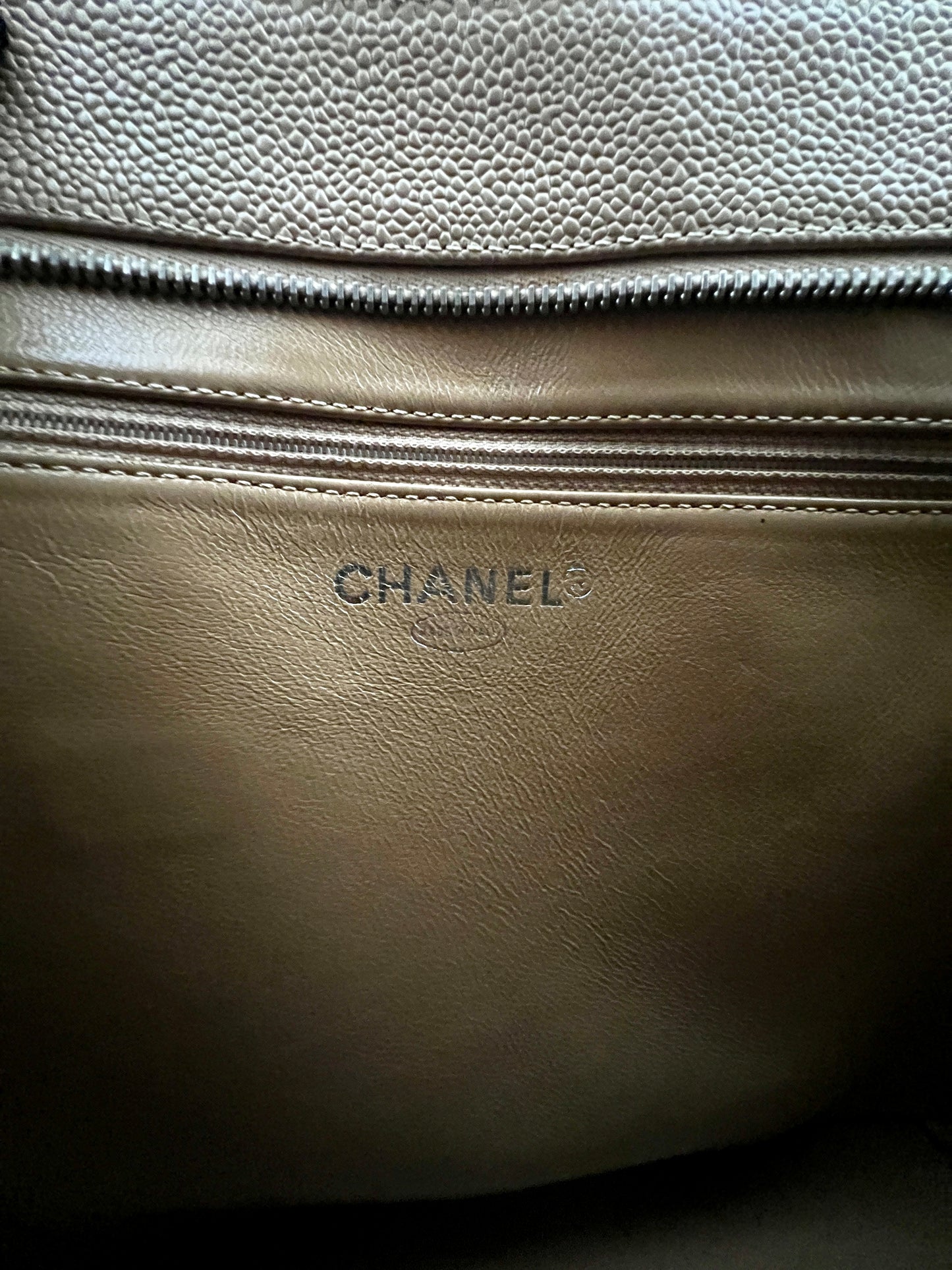 Chanel米色金幣托特包肩背包手提袋 有卡貼書仔 中古美品vintage