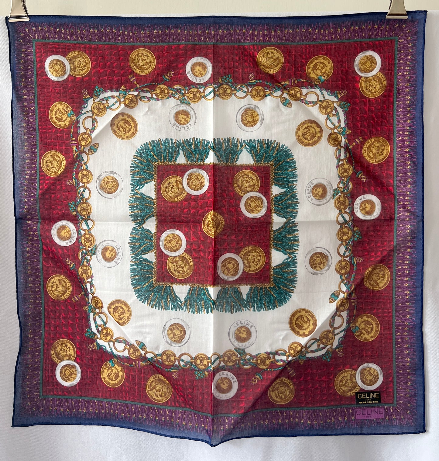 Celine scarf金幣綿質圍巾方巾絲巾 全新連貼紙 日本中古Vintage