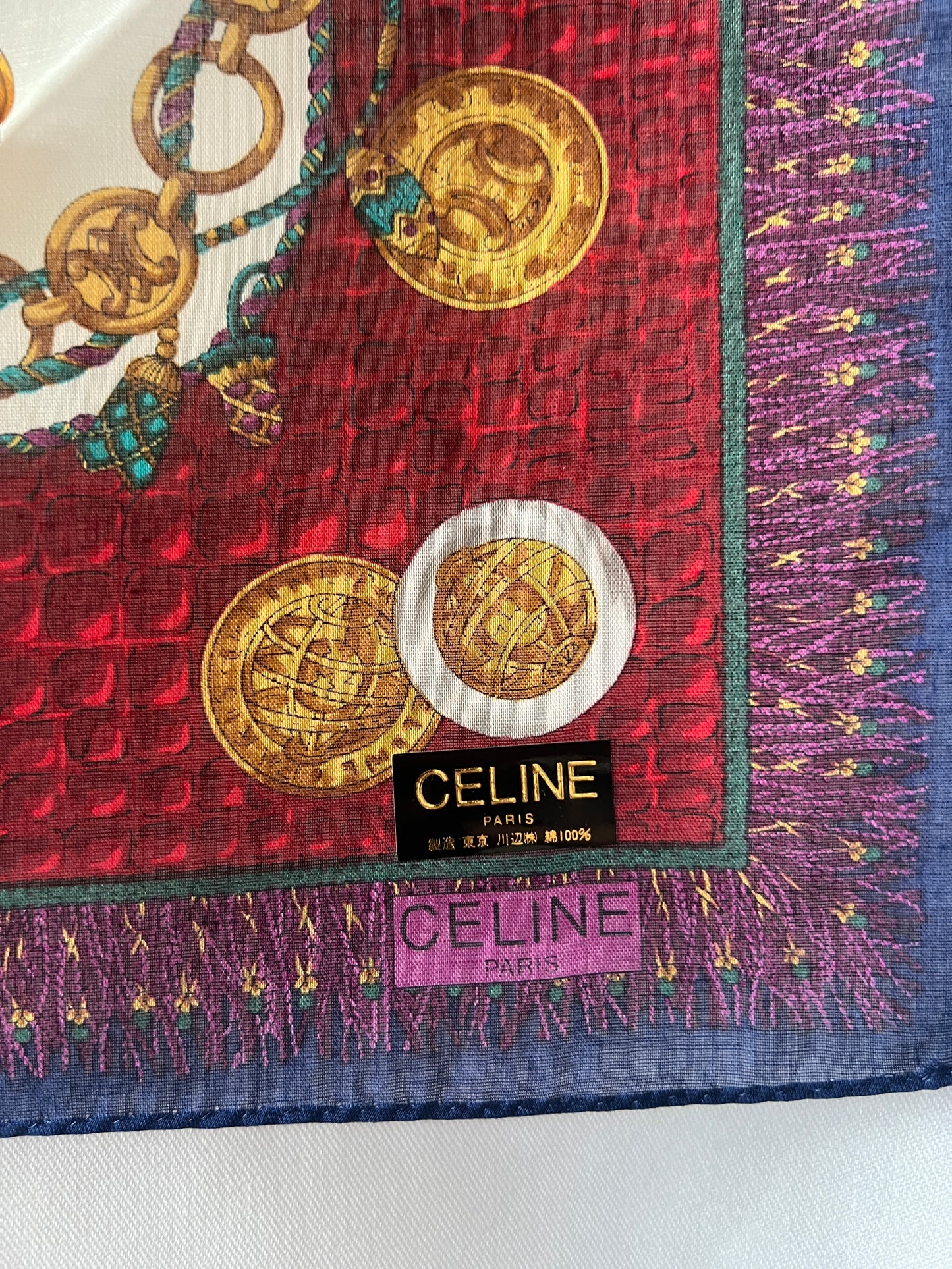 Celine scarf金幣綿質圍巾方巾絲巾 全新連貼紙 日本中古Vintage