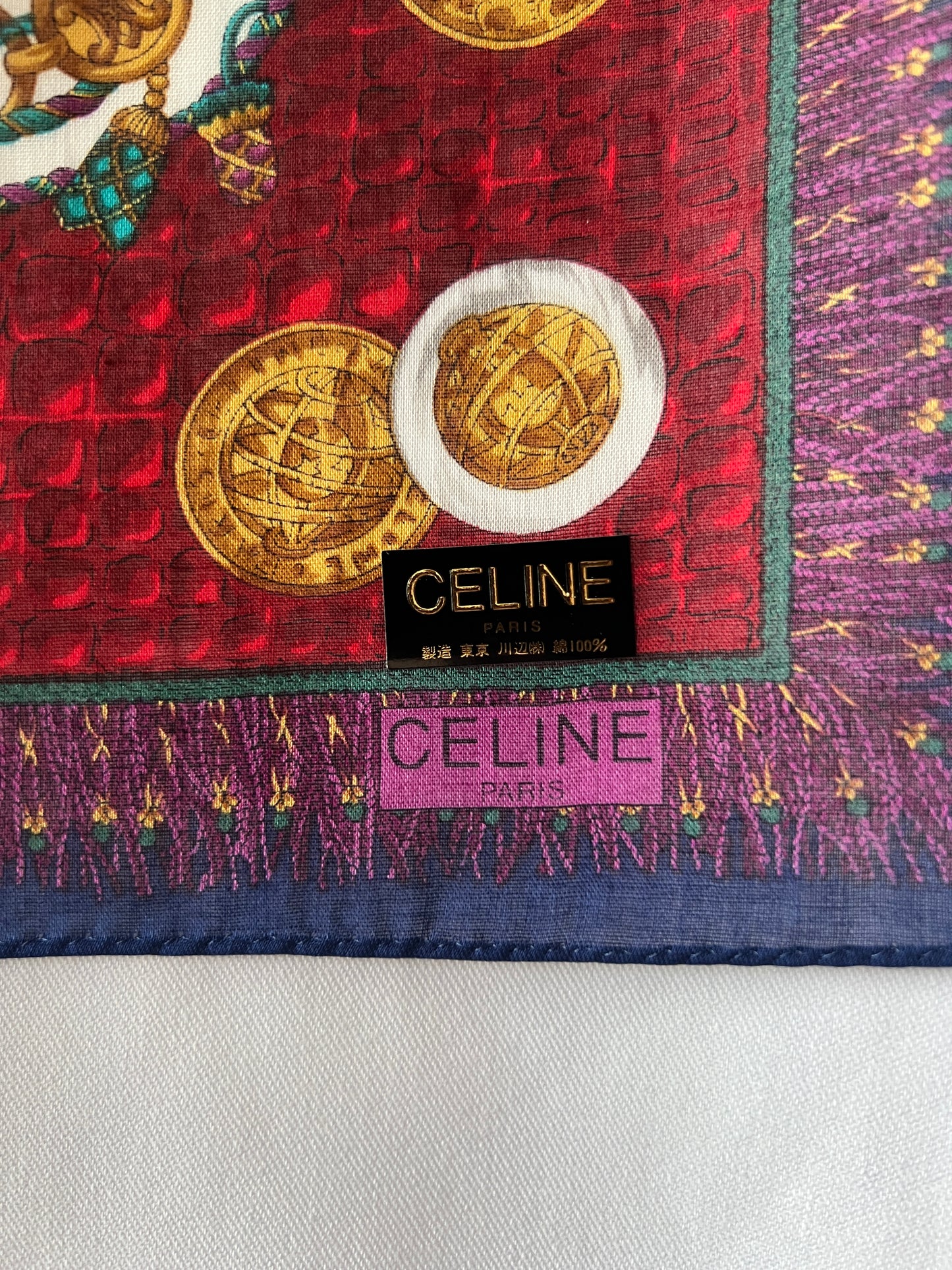 Celine scarf金幣綿質圍巾方巾絲巾 全新連貼紙 日本中古Vintage
