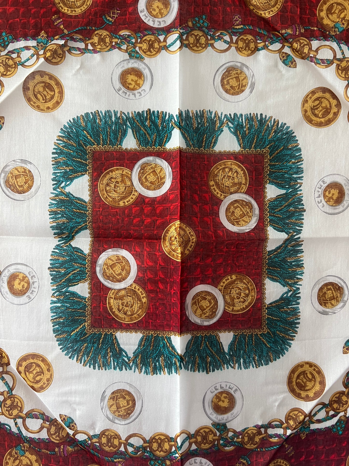 Celine scarf金幣綿質圍巾方巾絲巾 全新連貼紙 日本中古Vintage