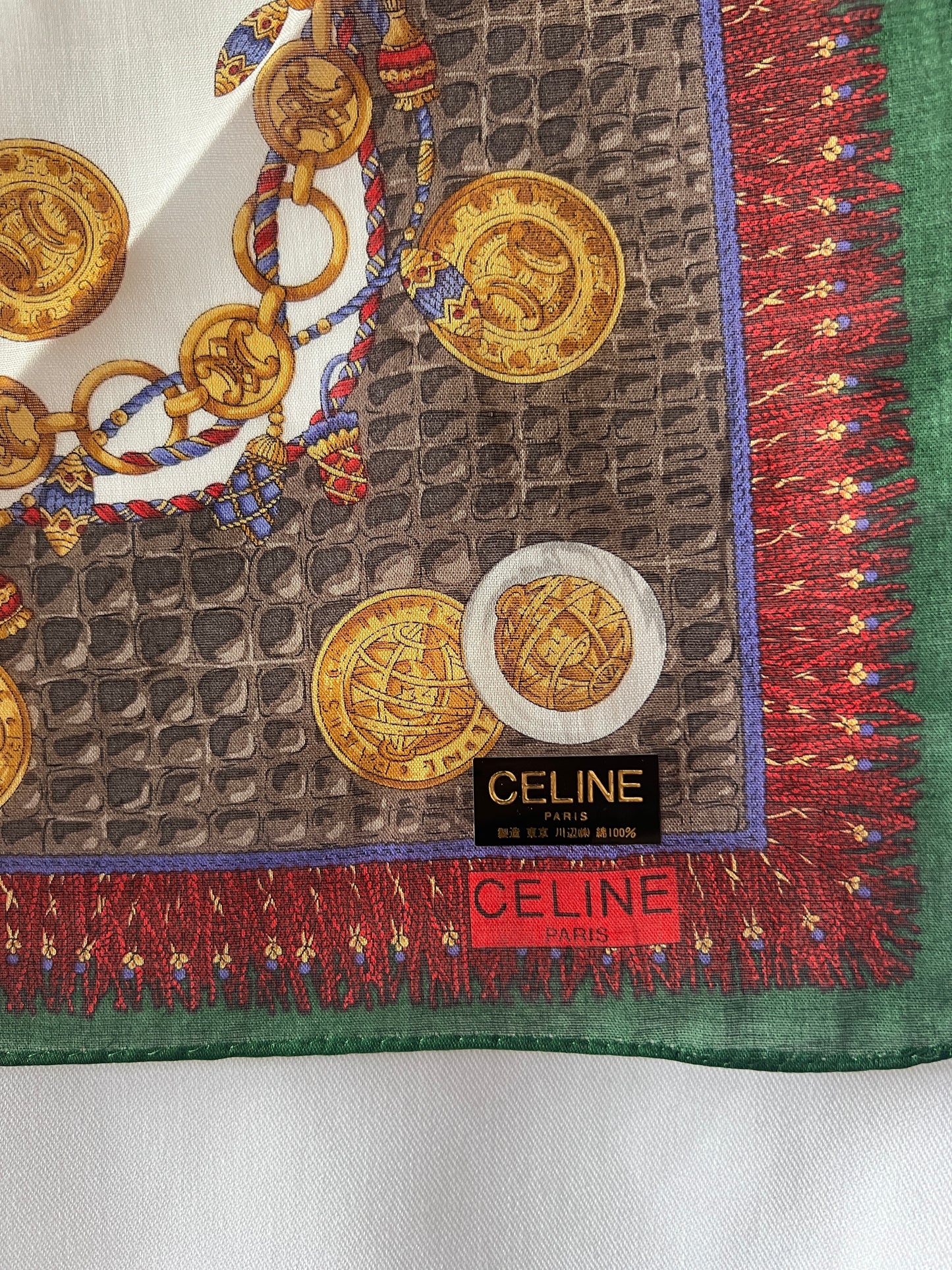 Celine scarf金幣綿質圍巾方巾絲巾 全新連貼紙 日本中古Vintage