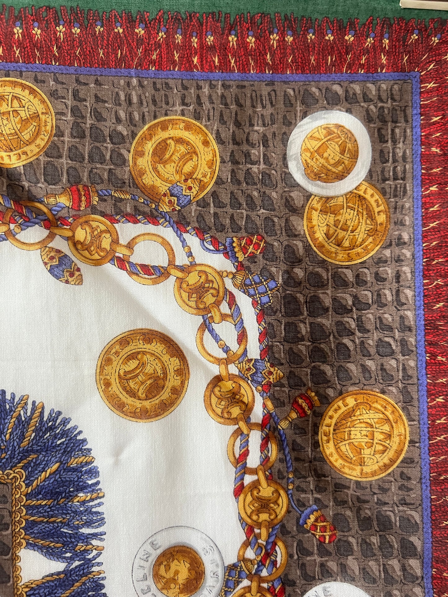 Celine scarf金幣綿質圍巾方巾絲巾 全新連貼紙 日本中古Vintage