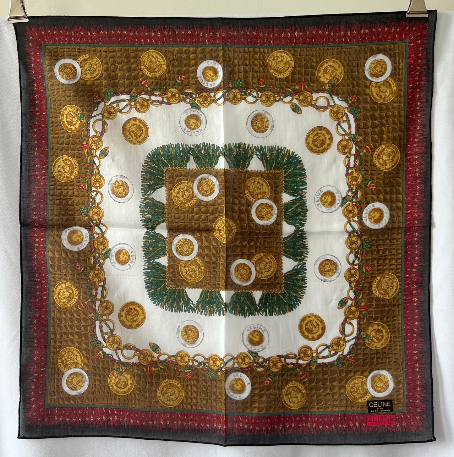Celine scarf金幣綿質圍巾方巾絲巾 全新連貼紙 日本中古Vintage
