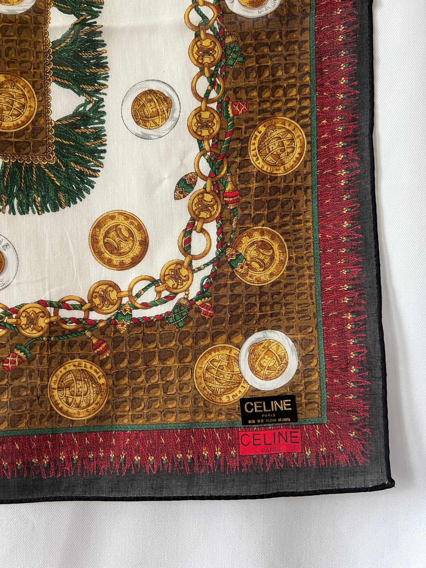 Celine scarf金幣綿質圍巾方巾絲巾 全新連貼紙 日本中古Vintage