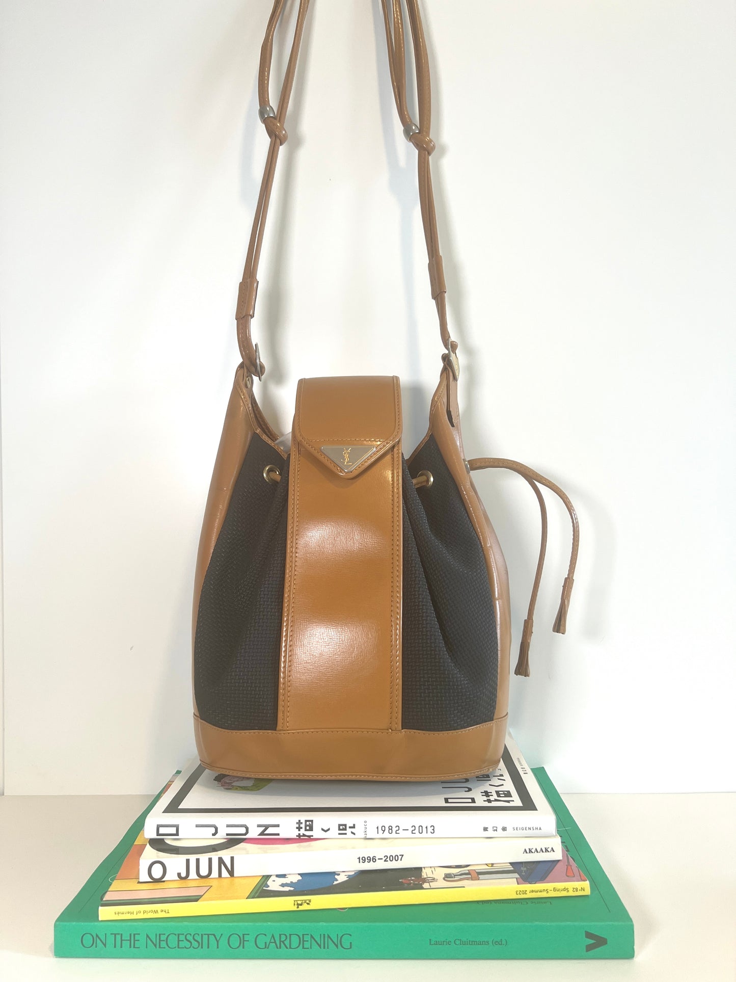 YSL啡色皮革中古特色水桶包 可調節肩帶 日本中古Vintage