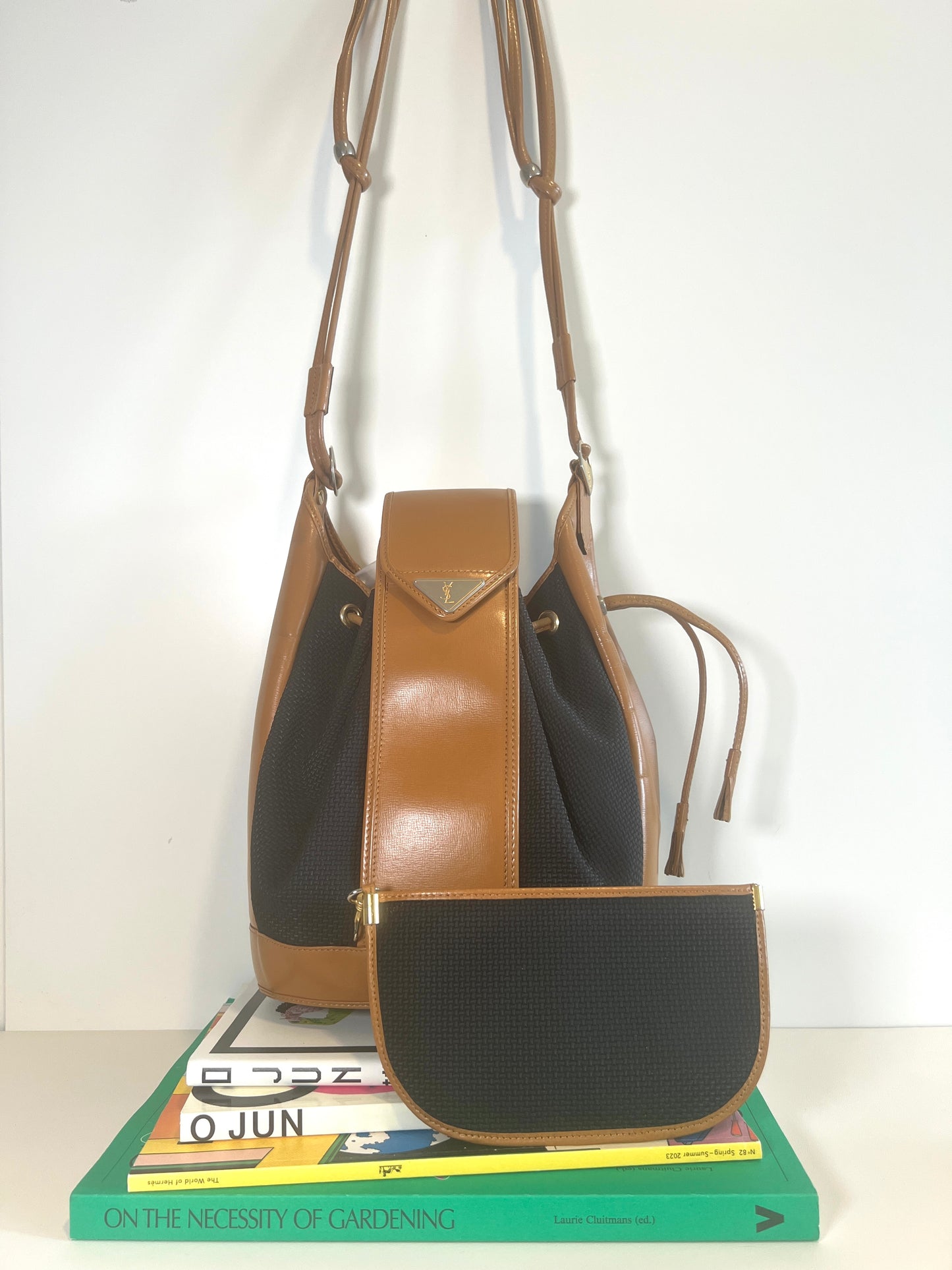 YSL啡色皮革中古特色水桶包 可調節肩帶 日本中古Vintage