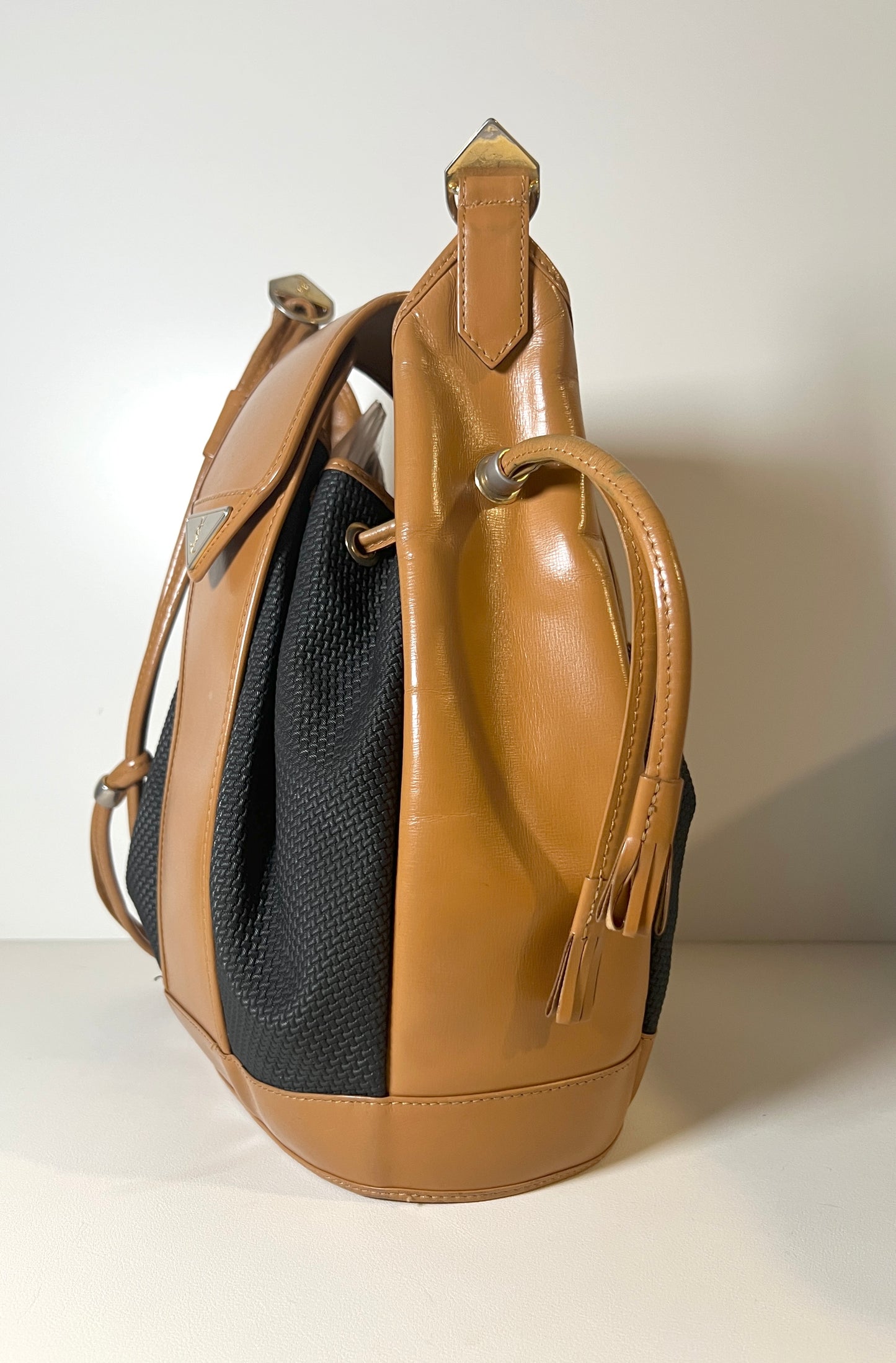YSL啡色皮革中古特色水桶包 可調節肩帶 日本中古Vintage