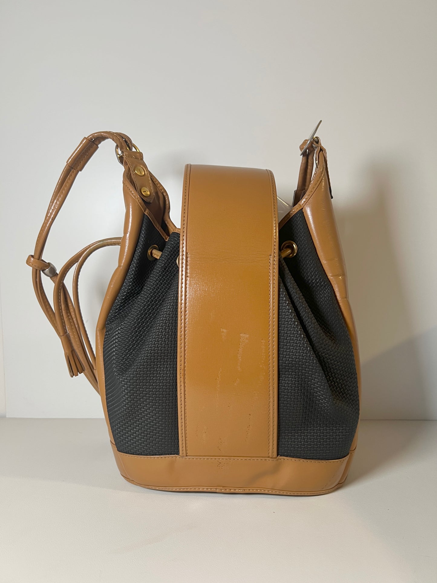 YSL啡色皮革中古特色水桶包 可調節肩帶 日本中古Vintage