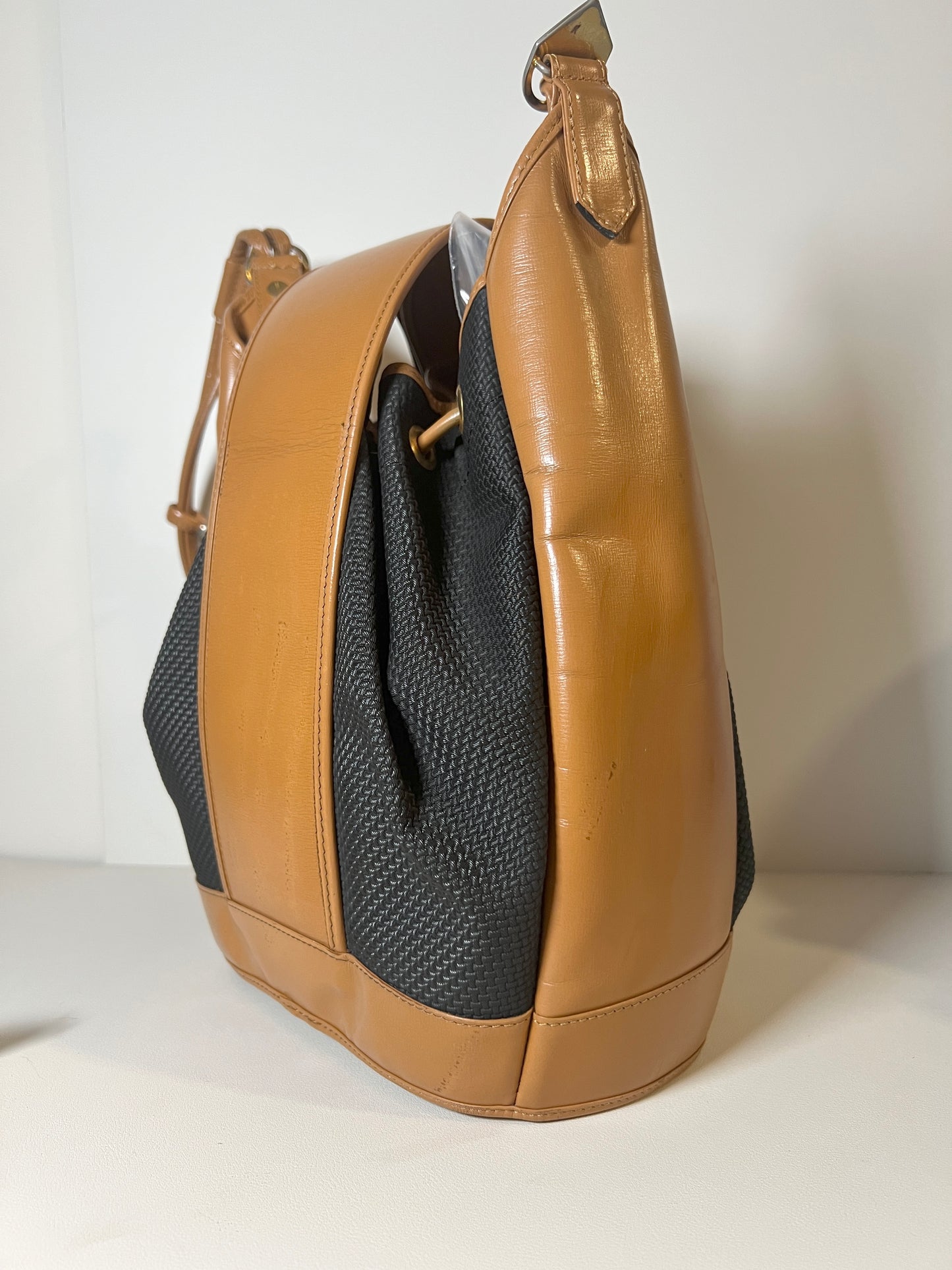 YSL啡色皮革中古特色水桶包 可調節肩帶 日本中古Vintage