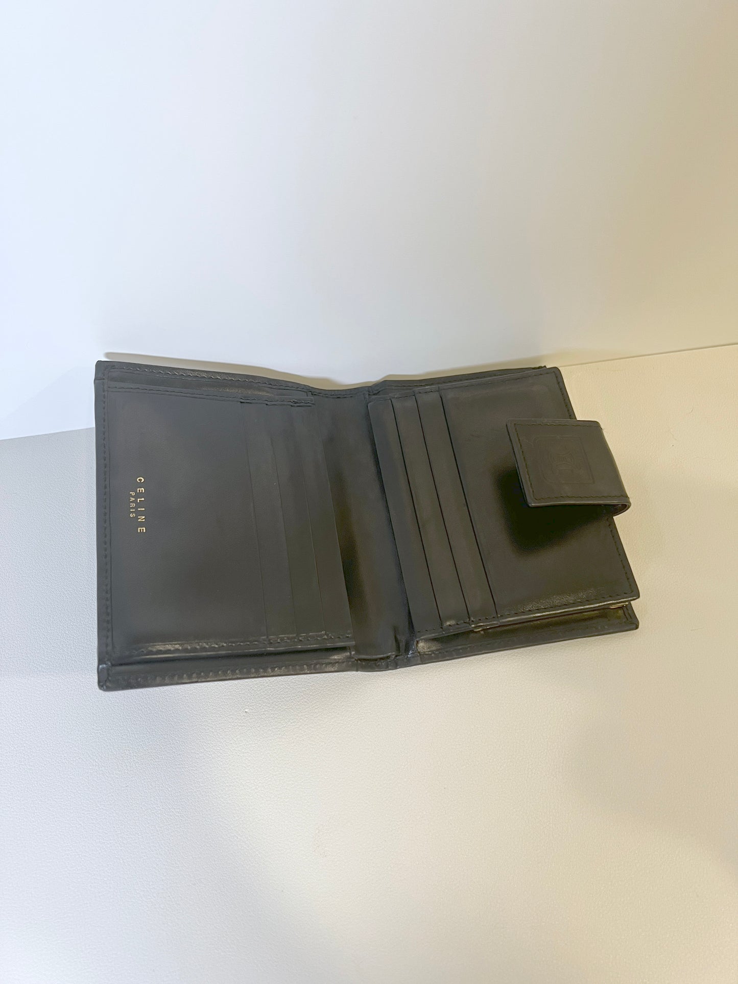 Celine黑色凱旋門短夾皮革銀包錢包 日本中古Vintage