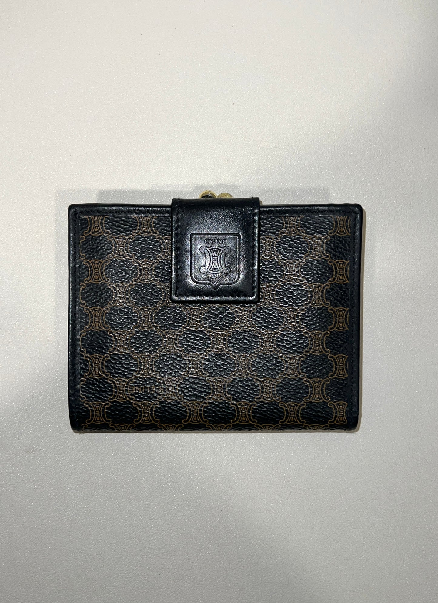 Celine黑色凱旋門短夾皮革銀包錢包 日本中古Vintage