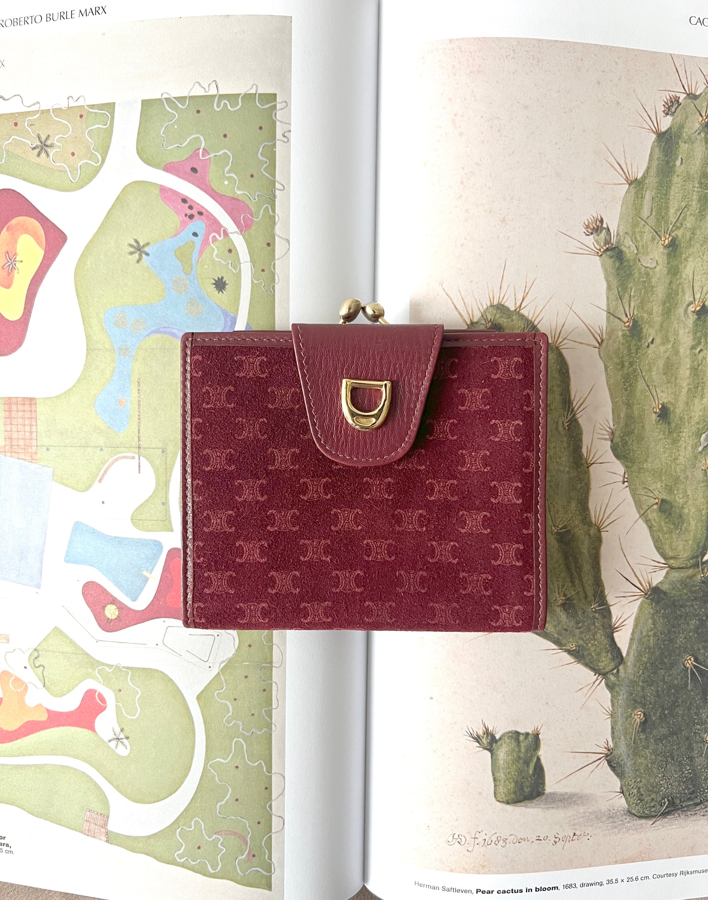 Celine Triomphe wallet 稀有中古櫻桃暗紅色猄皮皮革短夾錢包