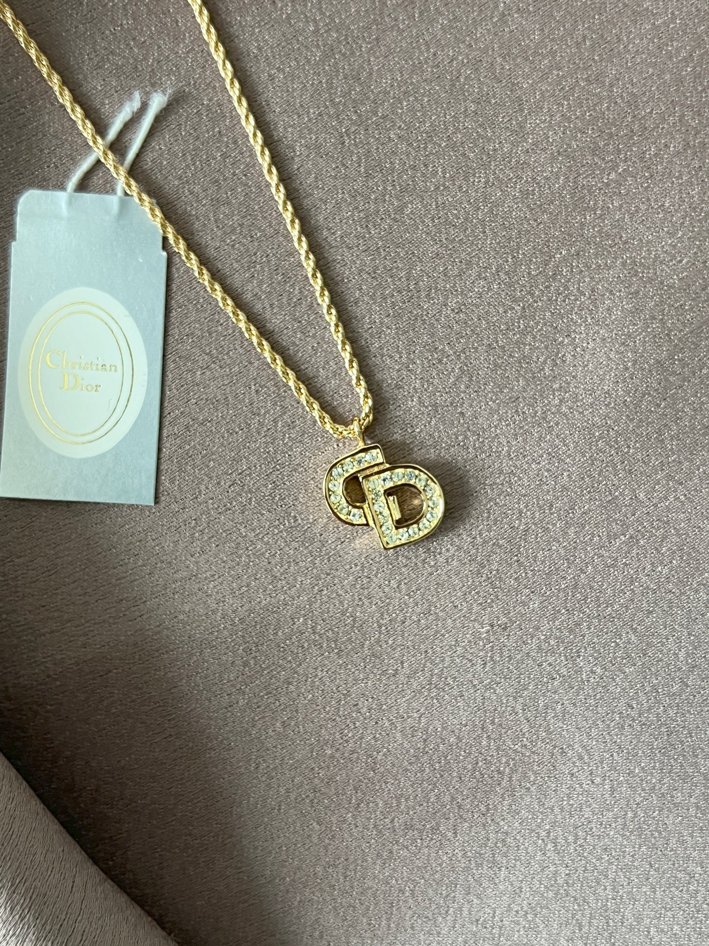 Dior鍍金經典CD水晶耳夾耳環頸鏈項鏈 極美品 日本中古vintage