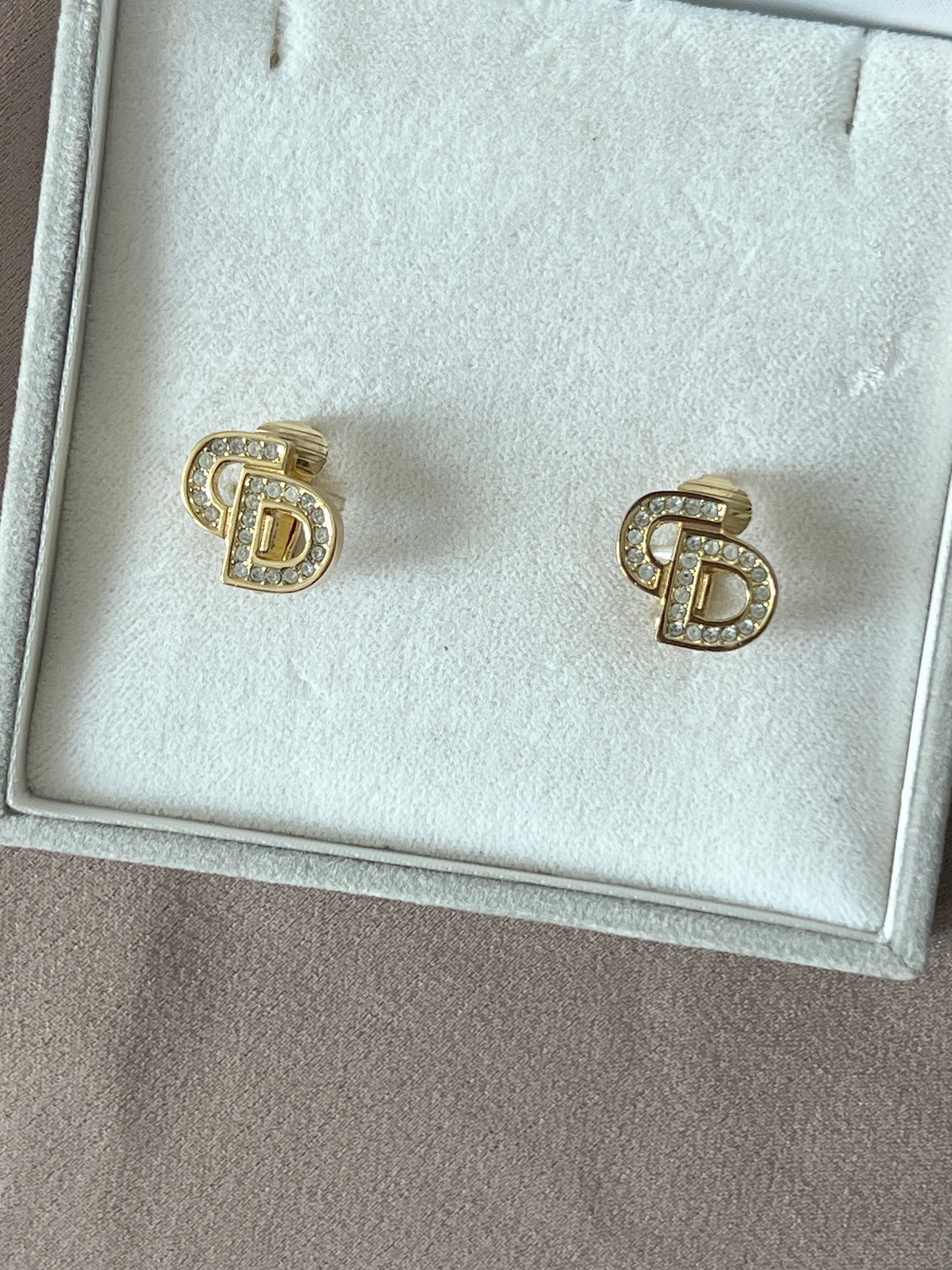Dior鍍金經典CD水晶耳夾耳環頸鏈項鏈 極美品 日本中古vintage