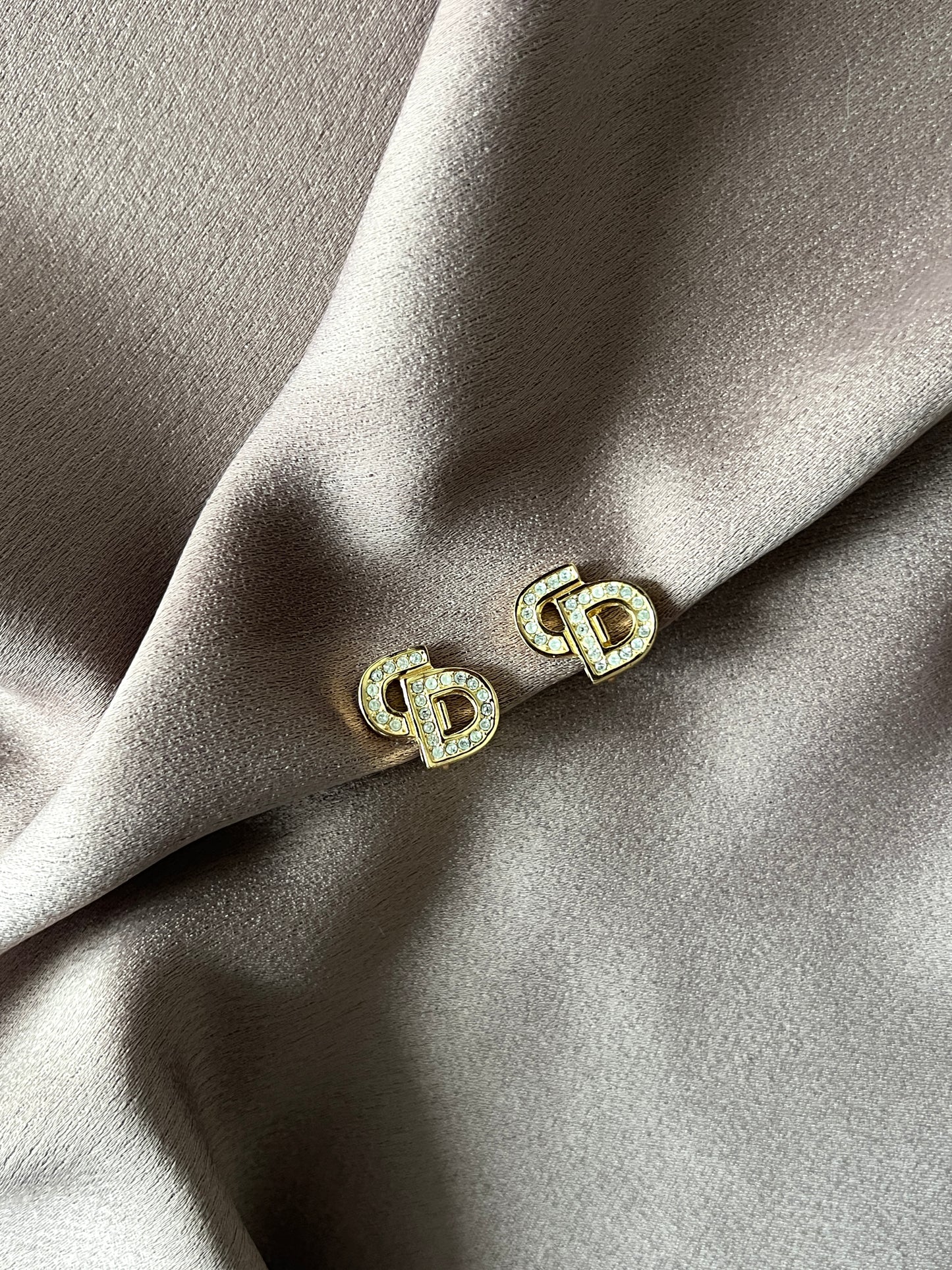 Dior鍍金經典CD水晶耳夾耳環 極美品 日本中古vintage