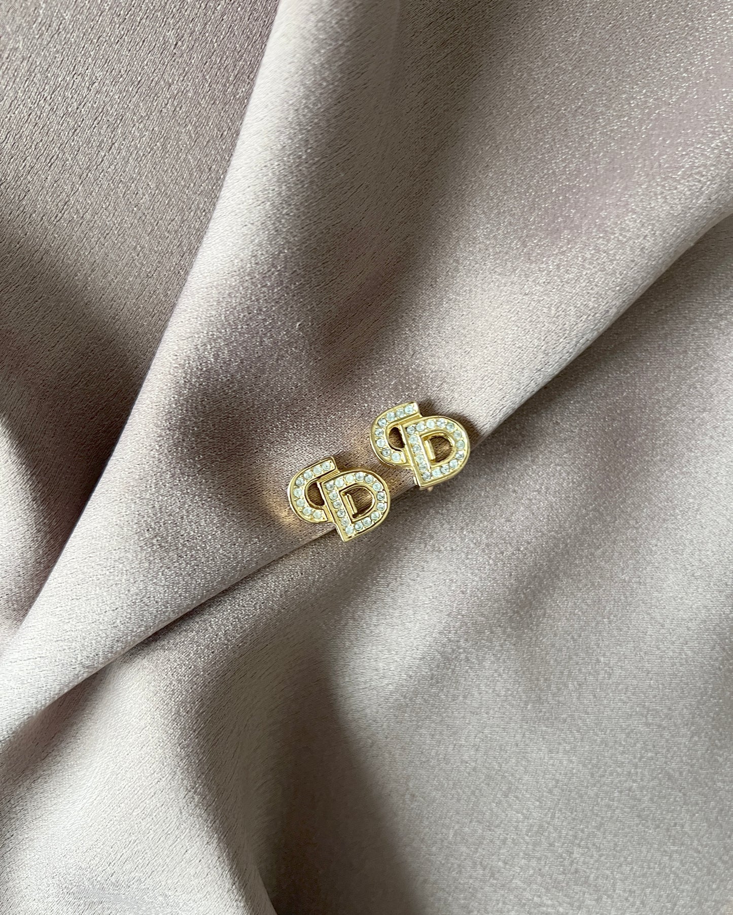 Dior鍍金經典CD水晶耳夾耳環 極美品 日本中古vintage