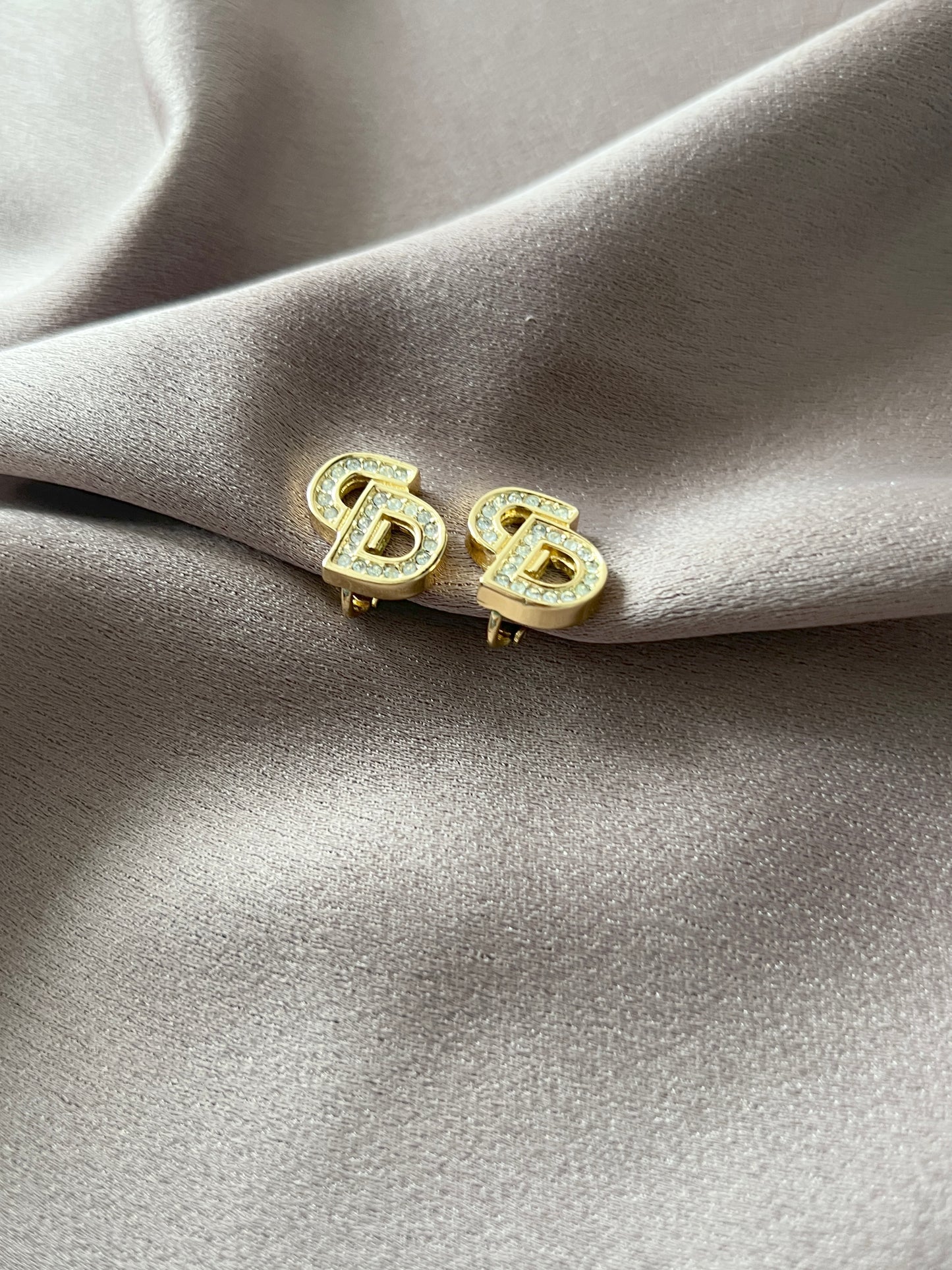 Dior鍍金經典CD水晶耳夾耳環頸鏈項鏈 極美品 日本中古vintage