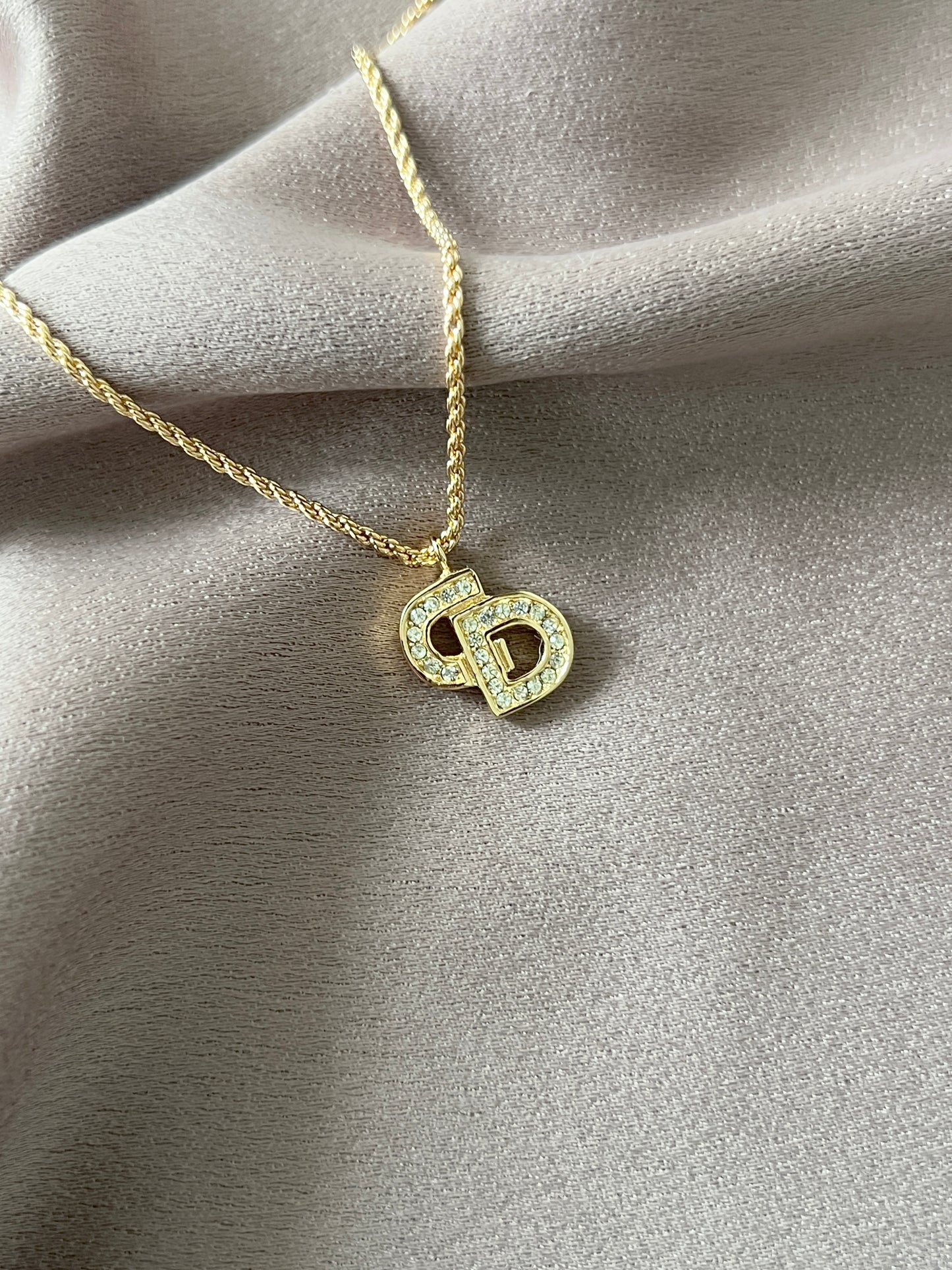 Dior鍍金經典CD水晶頸鏈項鏈 極美品 日本中古vintage
