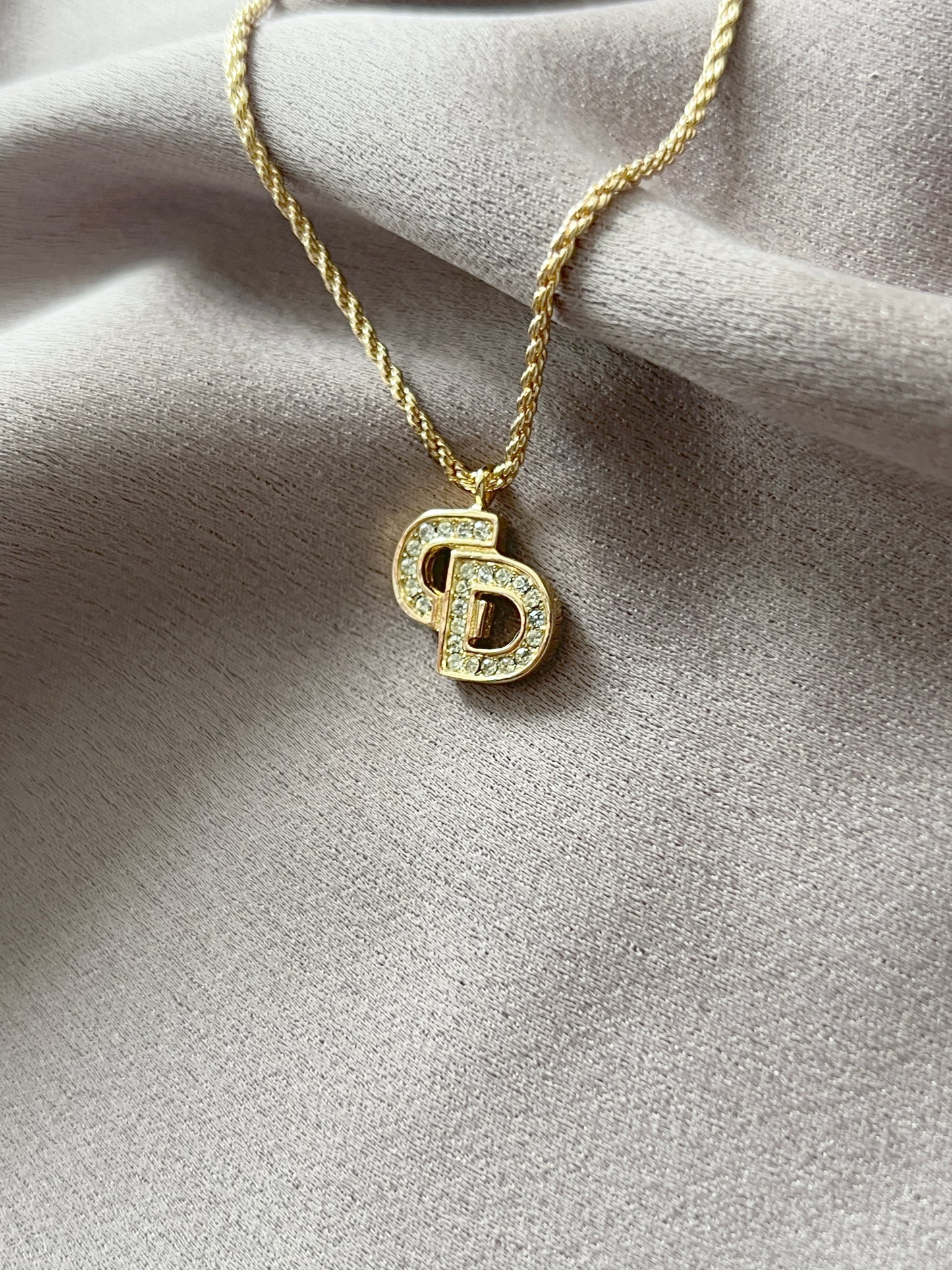 Dior鍍金經典CD水晶耳夾耳環頸鏈項鏈 極美品 日本中古vintage