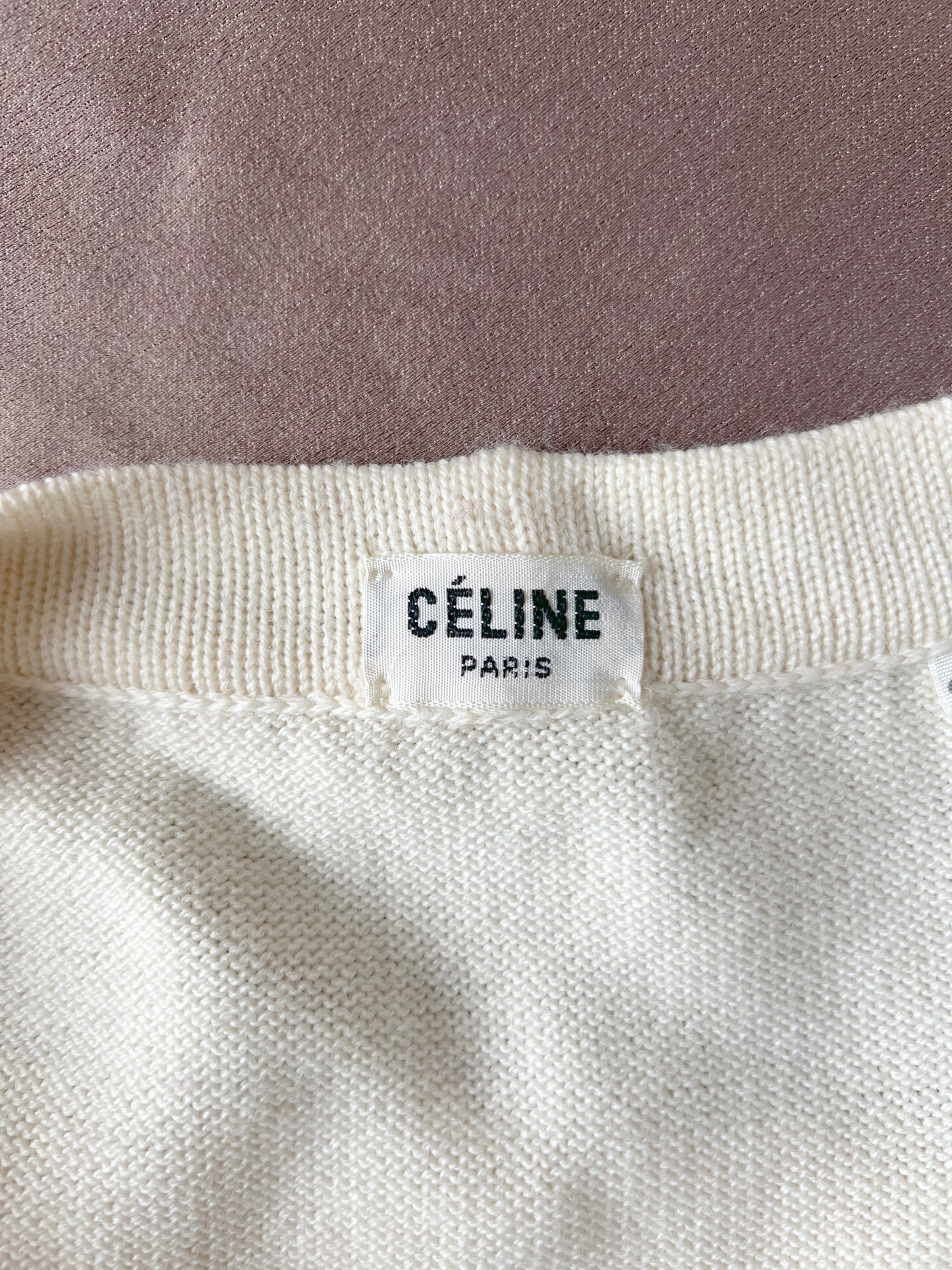 CELINE Knit Vest 極美品稀有奶白色鈕扣凱旋門掛飾口袋背心外套