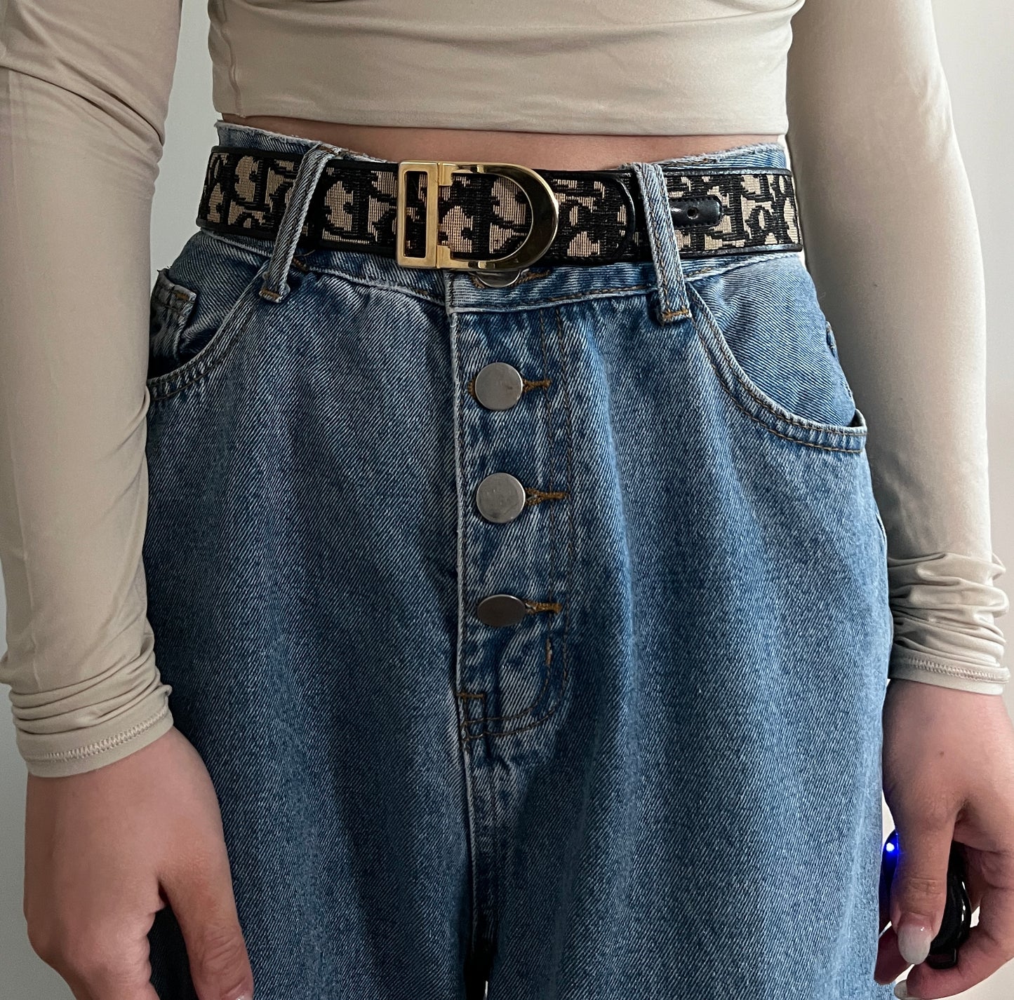 Dior Oblique Jacquard belt CD中古藍色提花皮帶腰帶 美品
