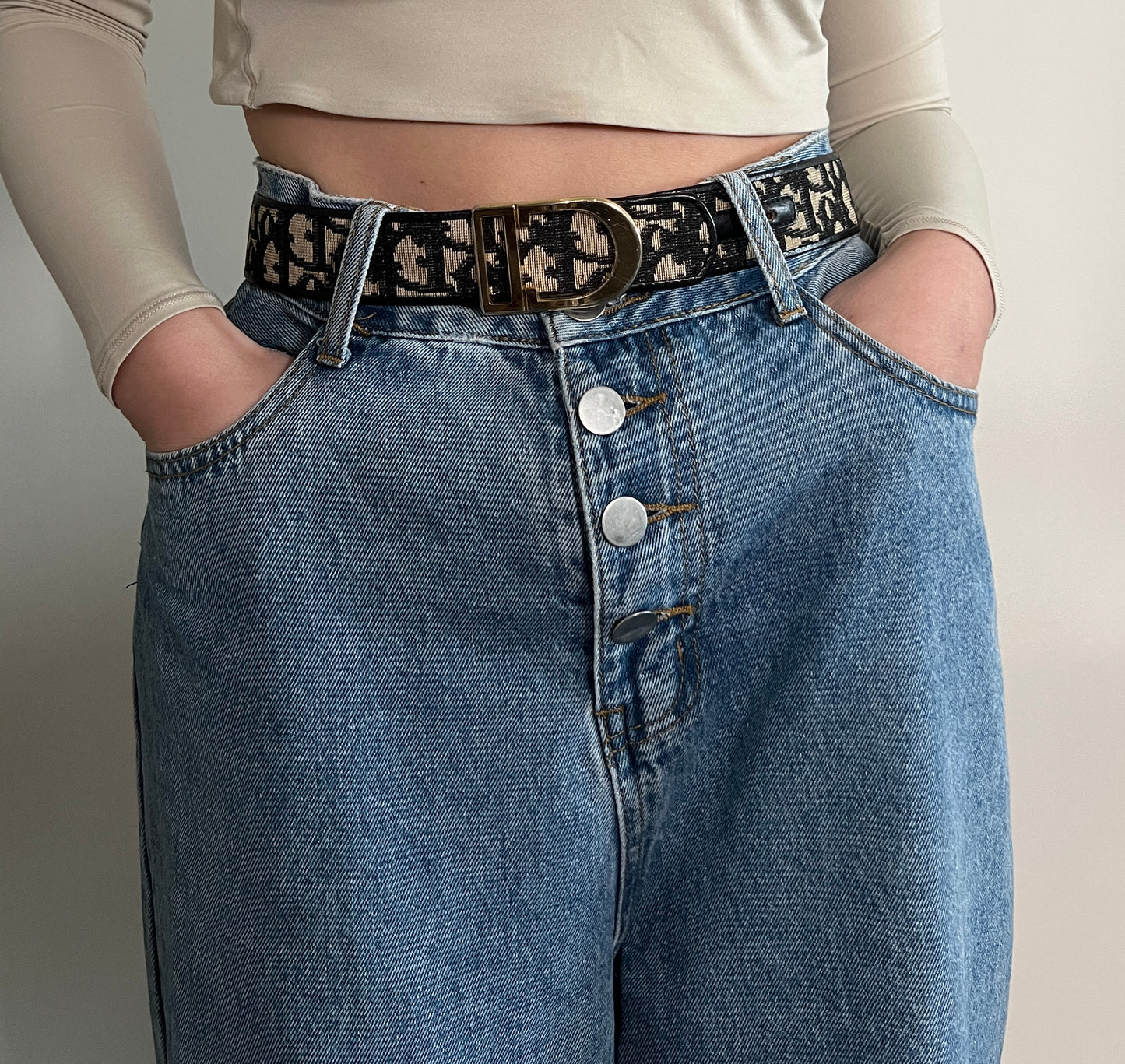 Dior Oblique Jacquard belt CD中古藍色提花皮帶腰帶 美品