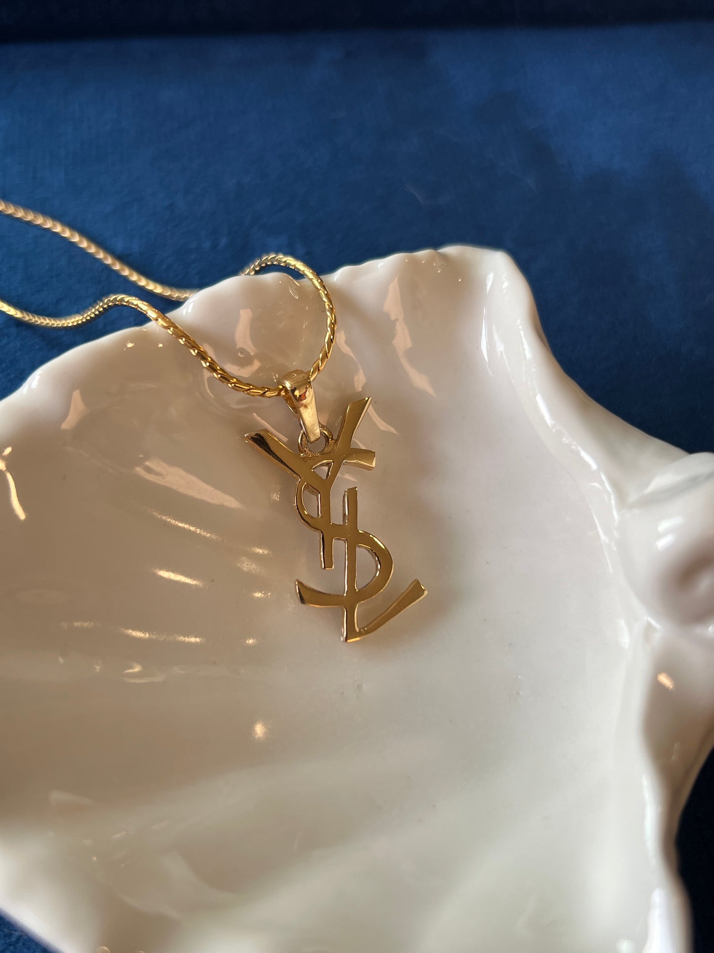 YSL Logo Vintage Necklace 金色頸鏈項鏈 美品 日本中古