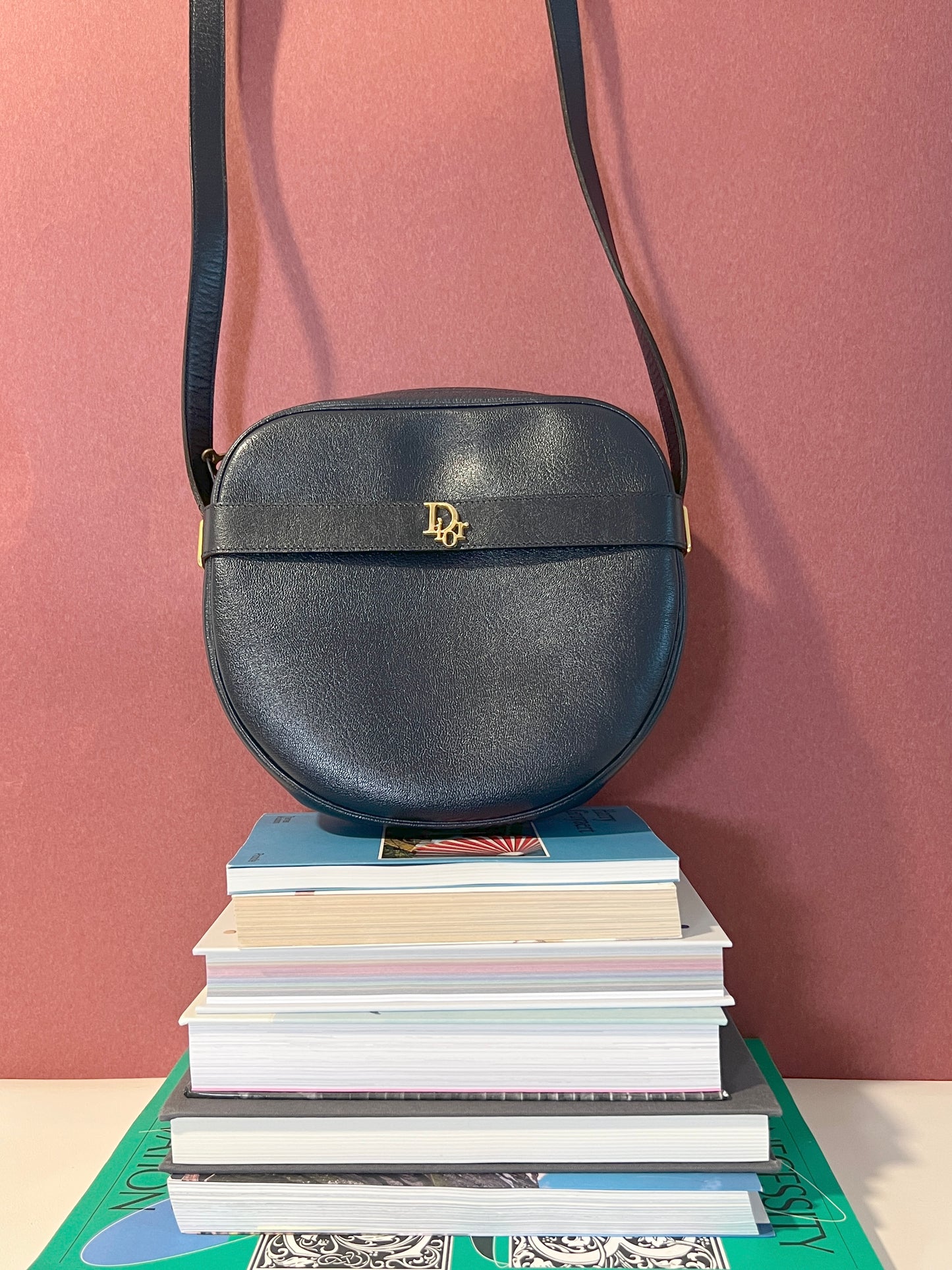 Christian Dior Shoulder Bag中古美品深藍色皮革側肩包斜背袋