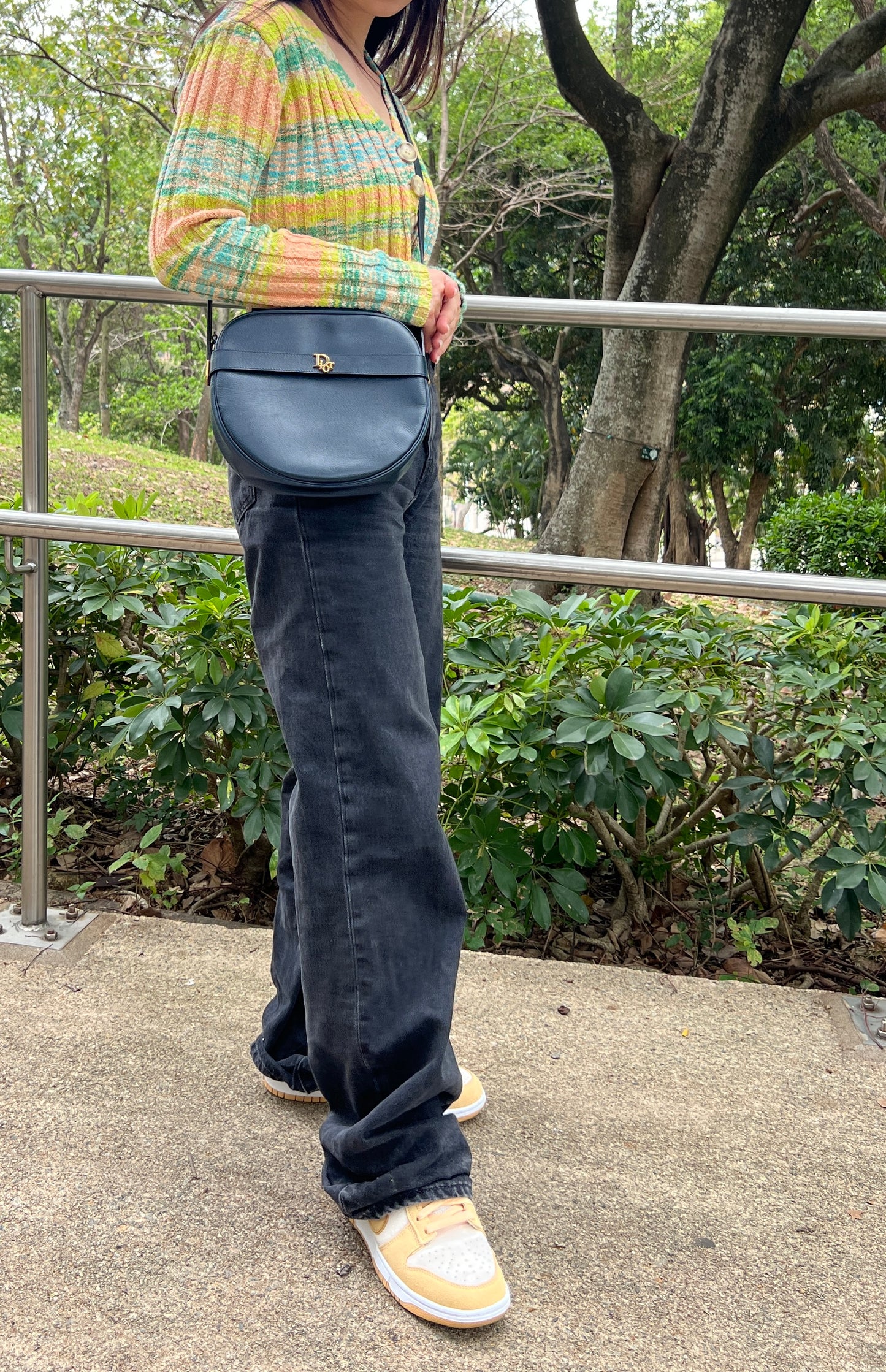 Christian Dior Shoulder Bag中古美品深藍色皮革側肩包斜背袋