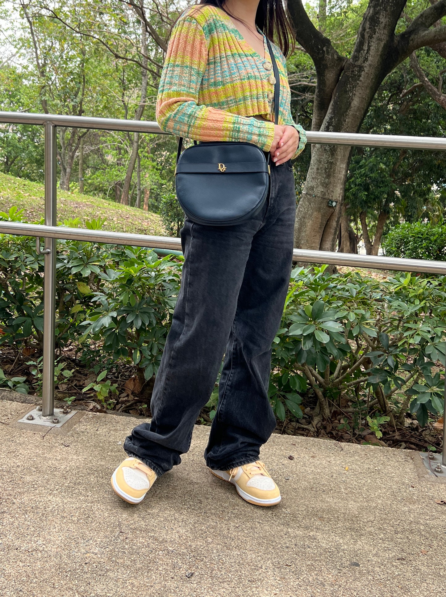 Christian Dior Shoulder Bag中古美品深藍色皮革側肩包斜背袋