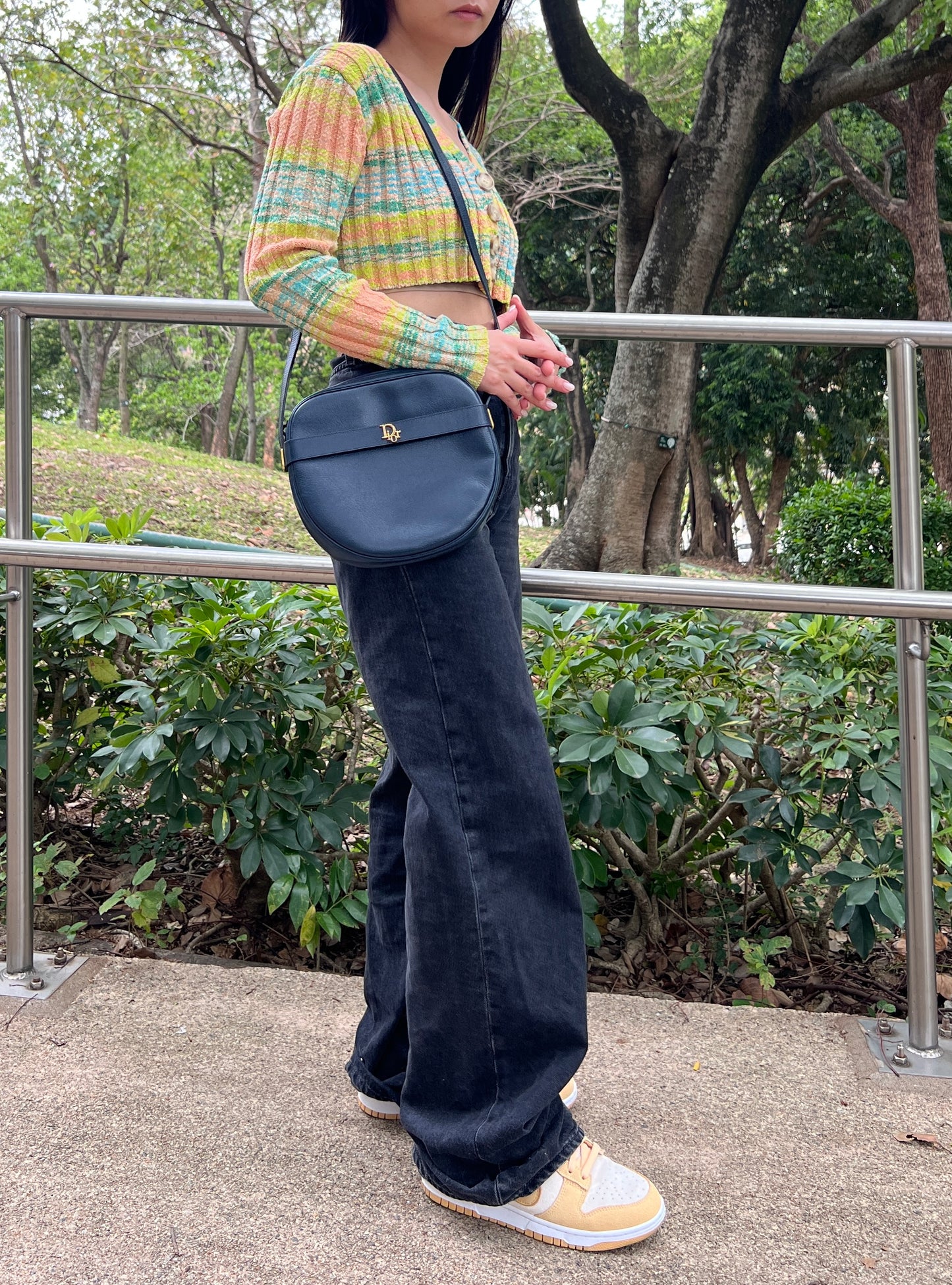 Christian Dior Shoulder Bag中古美品深藍色皮革側肩包斜背袋