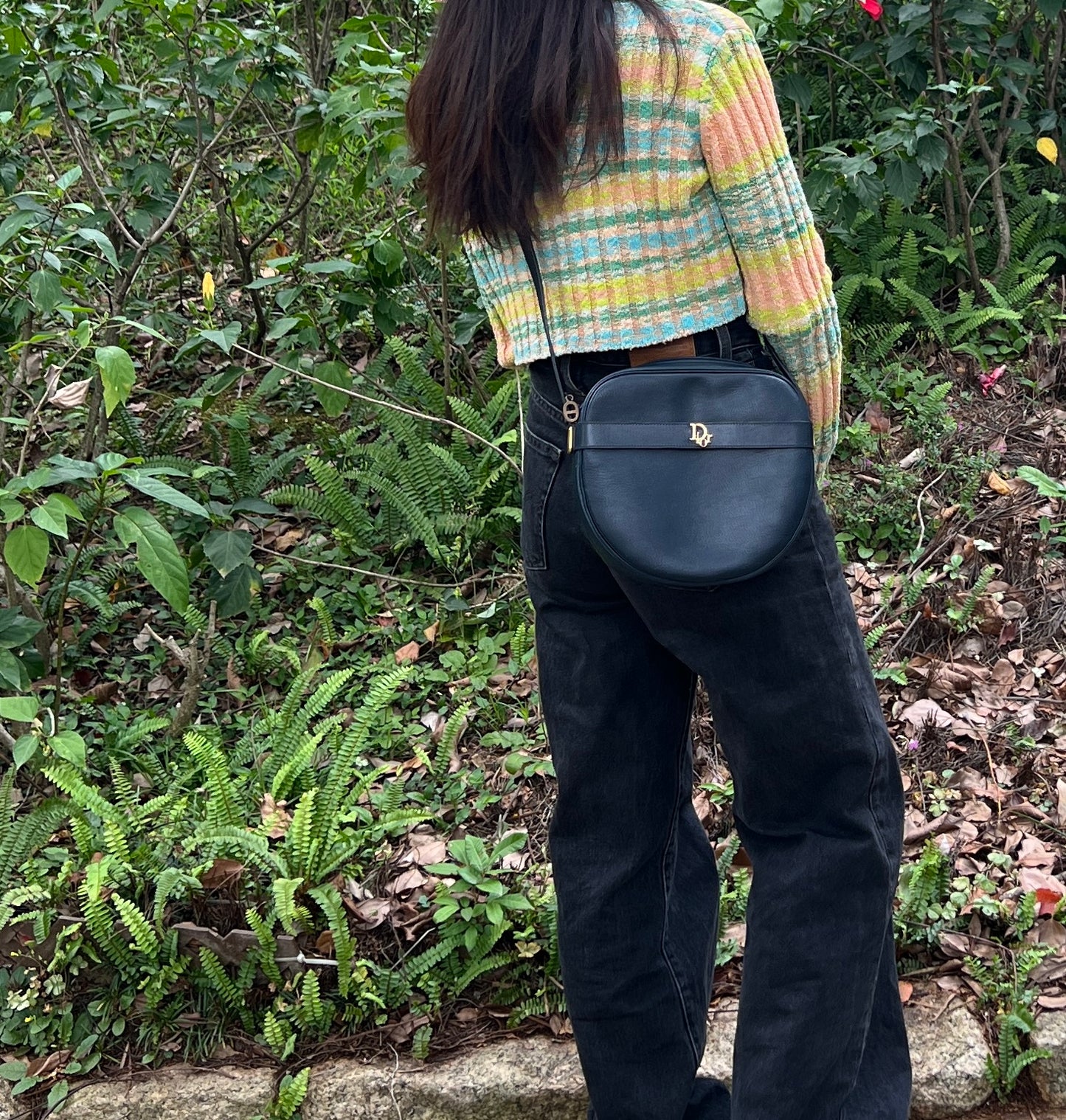 Christian Dior Shoulder Bag中古美品深藍色皮革側肩包斜背袋