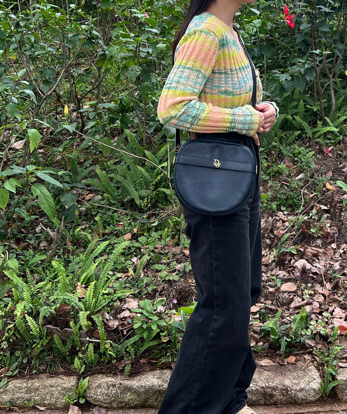 Christian Dior Shoulder Bag中古美品深藍色皮革側肩包斜背袋