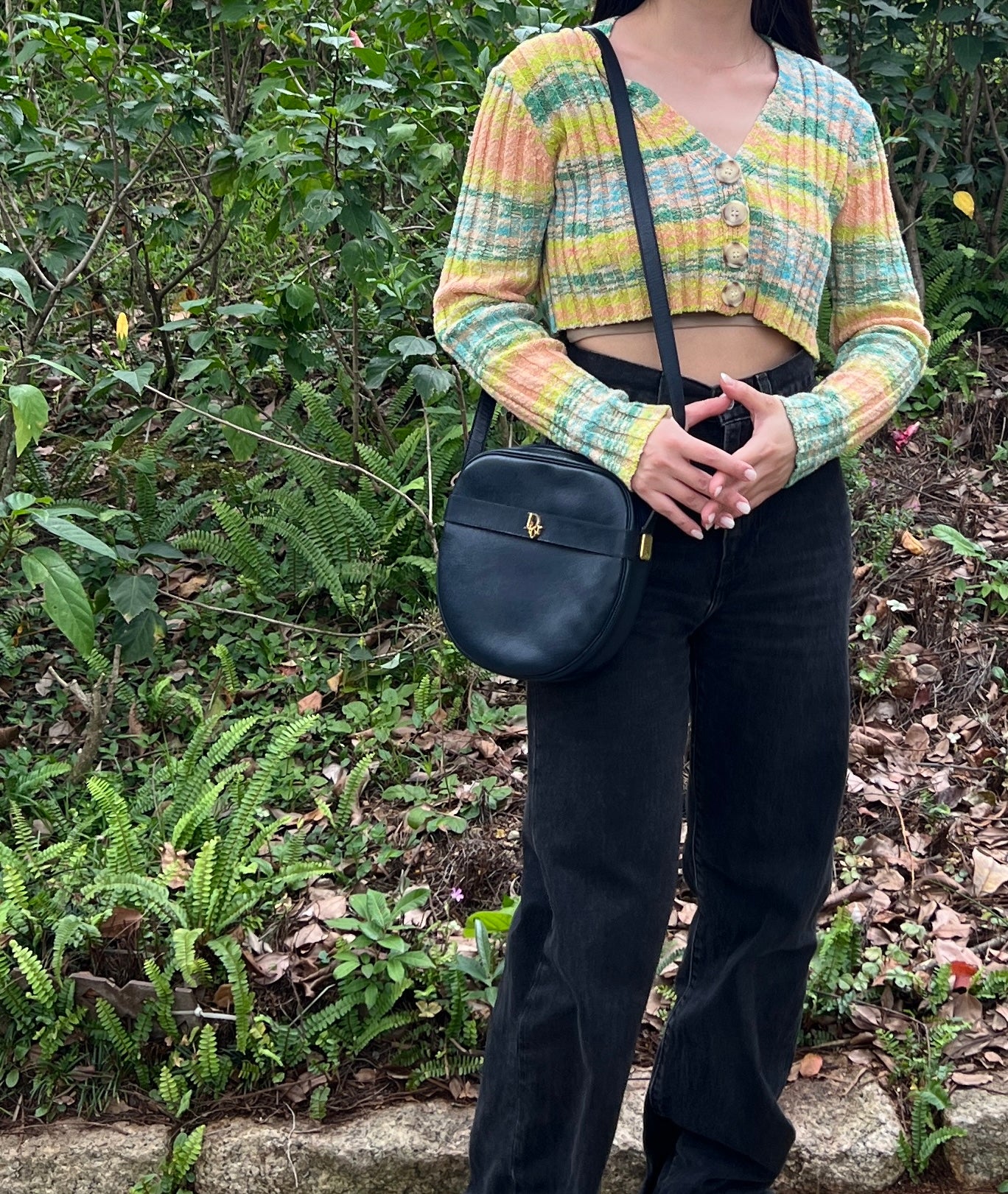 Christian Dior Shoulder Bag中古美品深藍色皮革側肩包斜背袋