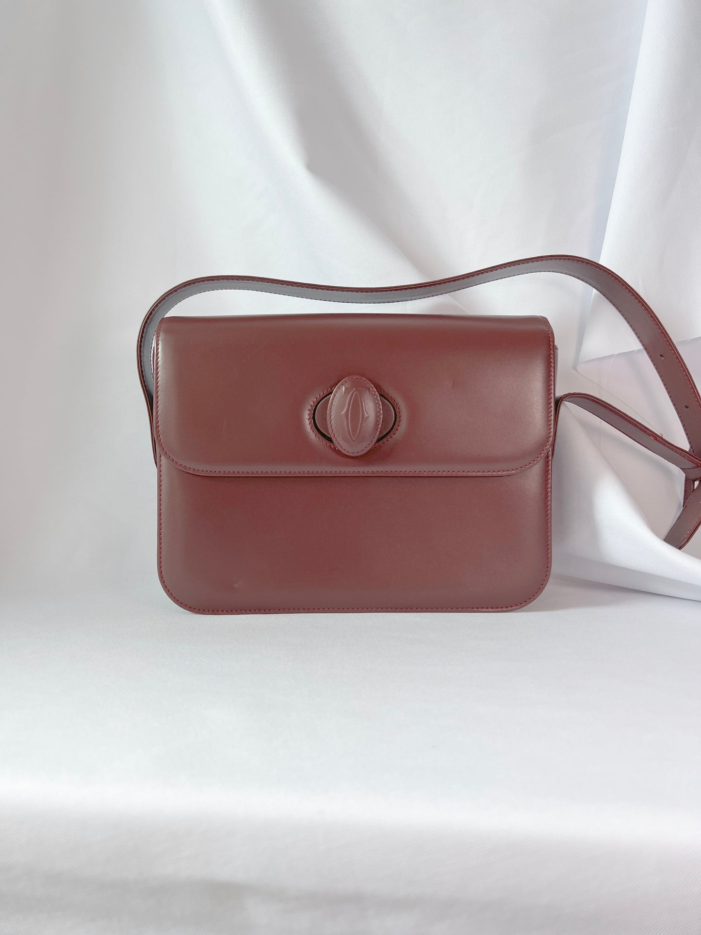 卡地亞Cartier旋轉扣酒紅色中古肩背手提袋側肩包 日本Vintage