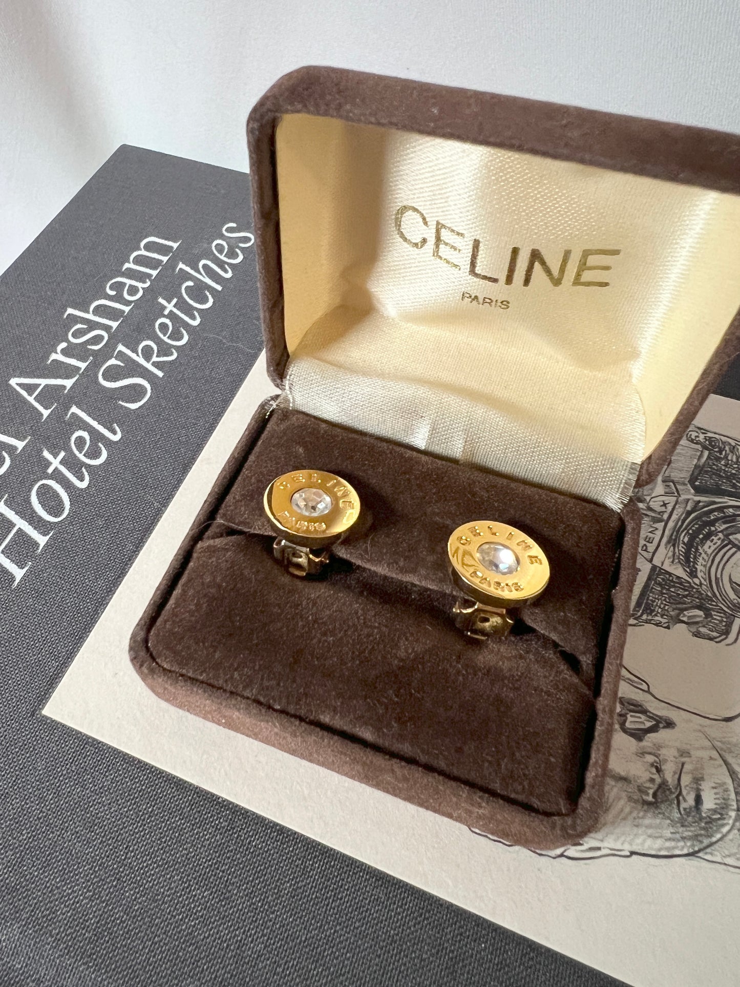 Celine Paris稀有環形水鑽耳夾耳環