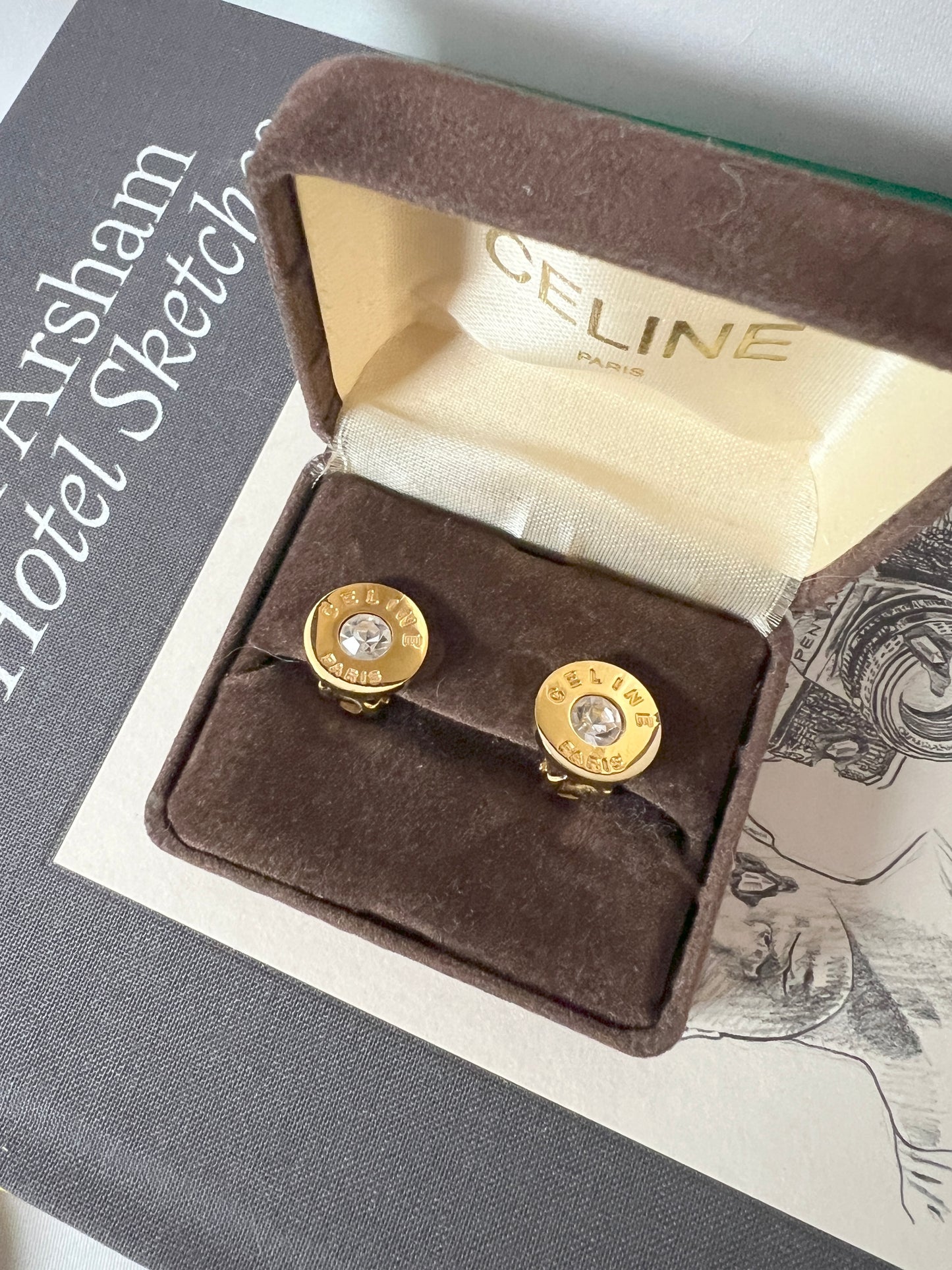 Celine Paris稀有環形水鑽耳夾耳環