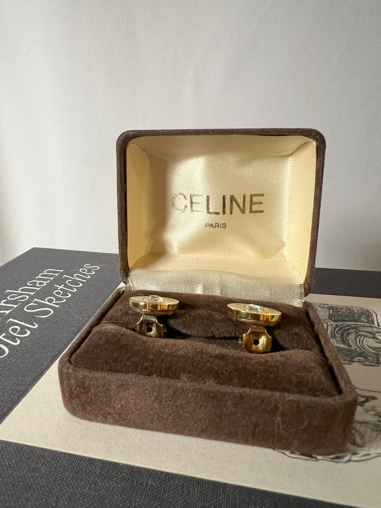 Celine Paris稀有環形水鑽耳夾耳環