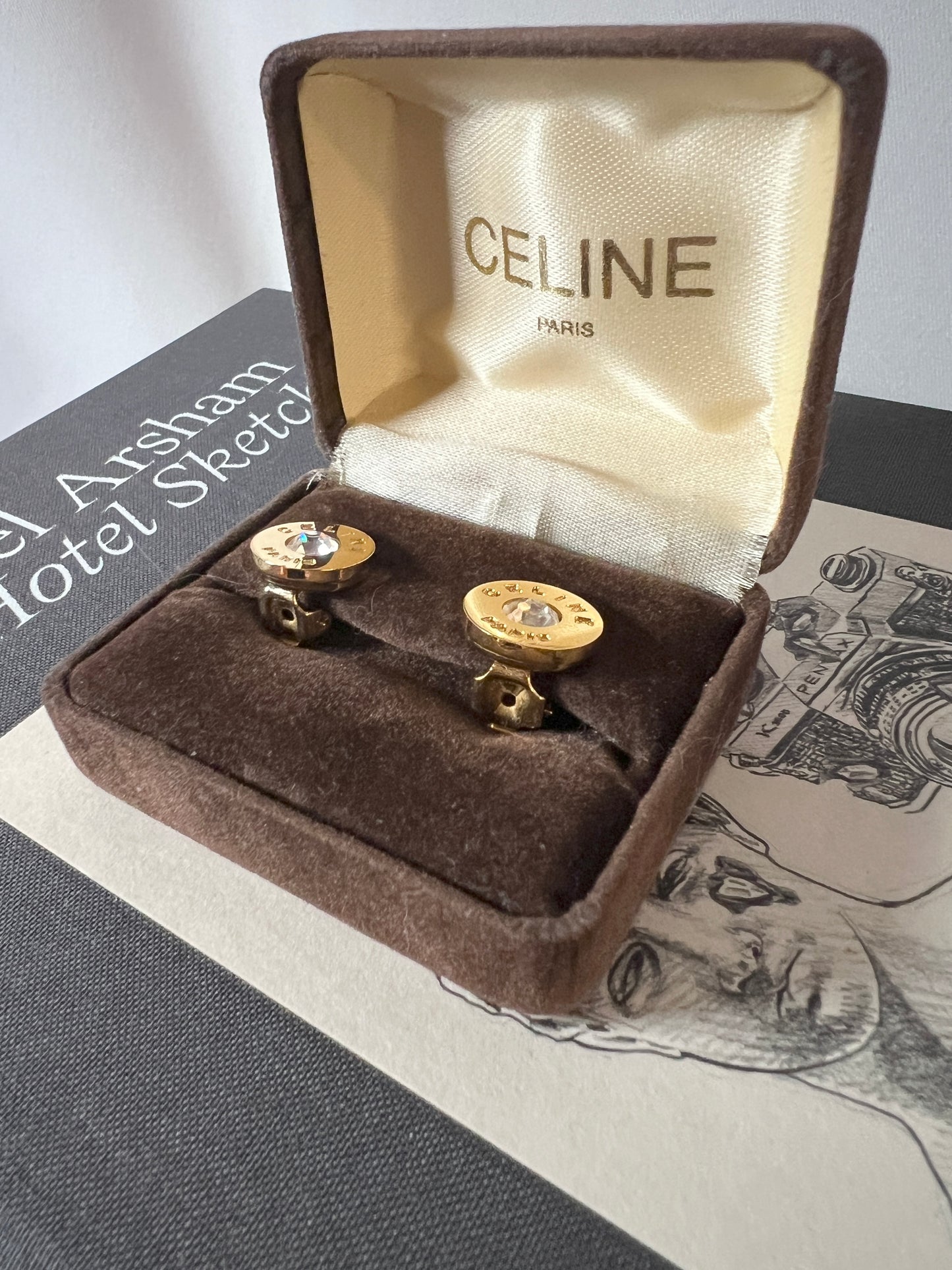 Celine Paris稀有環形水鑽耳夾耳環