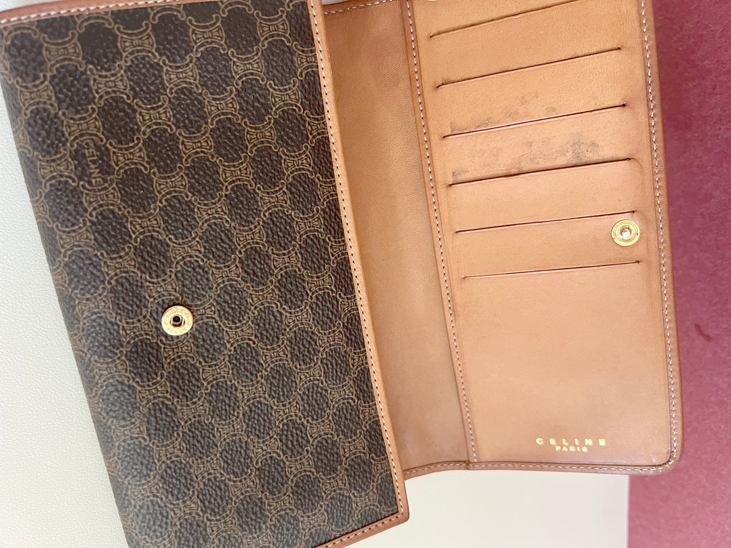 Celine Macadam wallet 賽琳凱旋門中古長錢包長夾 送肩帶