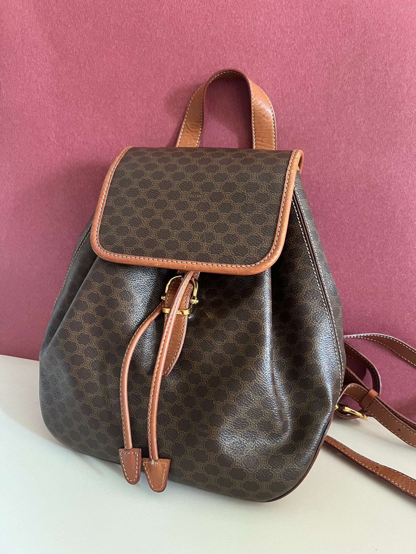Celine Macadam backpack 賽琳凱旋門中古啡色背包