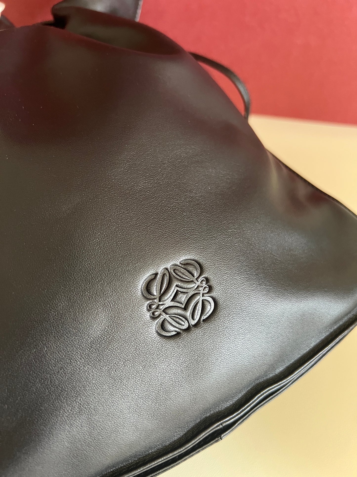 Loewe Flamenco黑色羊皮斜挎單肩束繩袋束口肩背包 日本中古二手