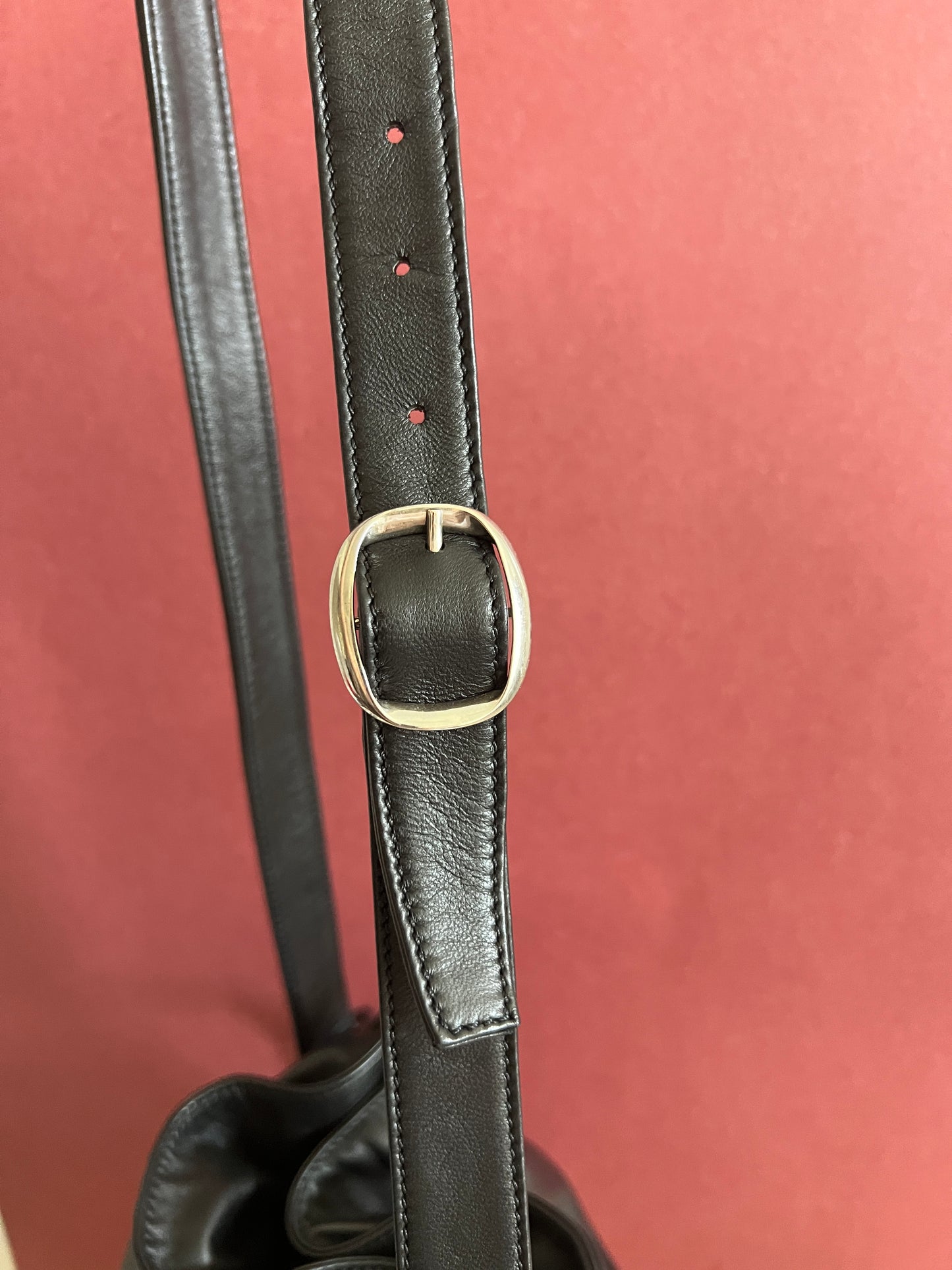 Loewe Flamenco黑色羊皮斜挎單肩束繩袋束口肩背包 日本中古二手