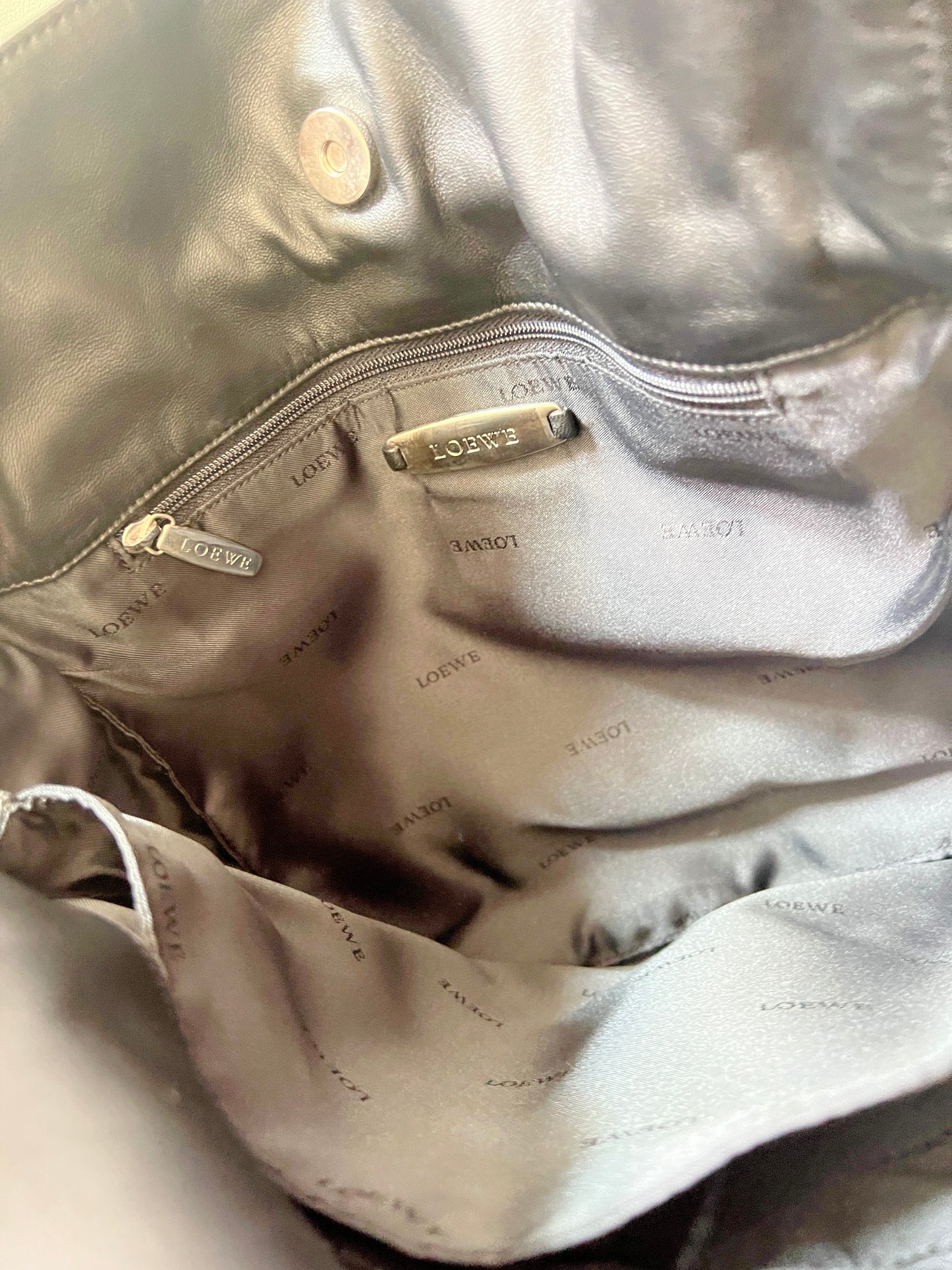 Loewe Flamenco黑色羊皮斜挎單肩束繩袋束口肩背包 日本中古二手