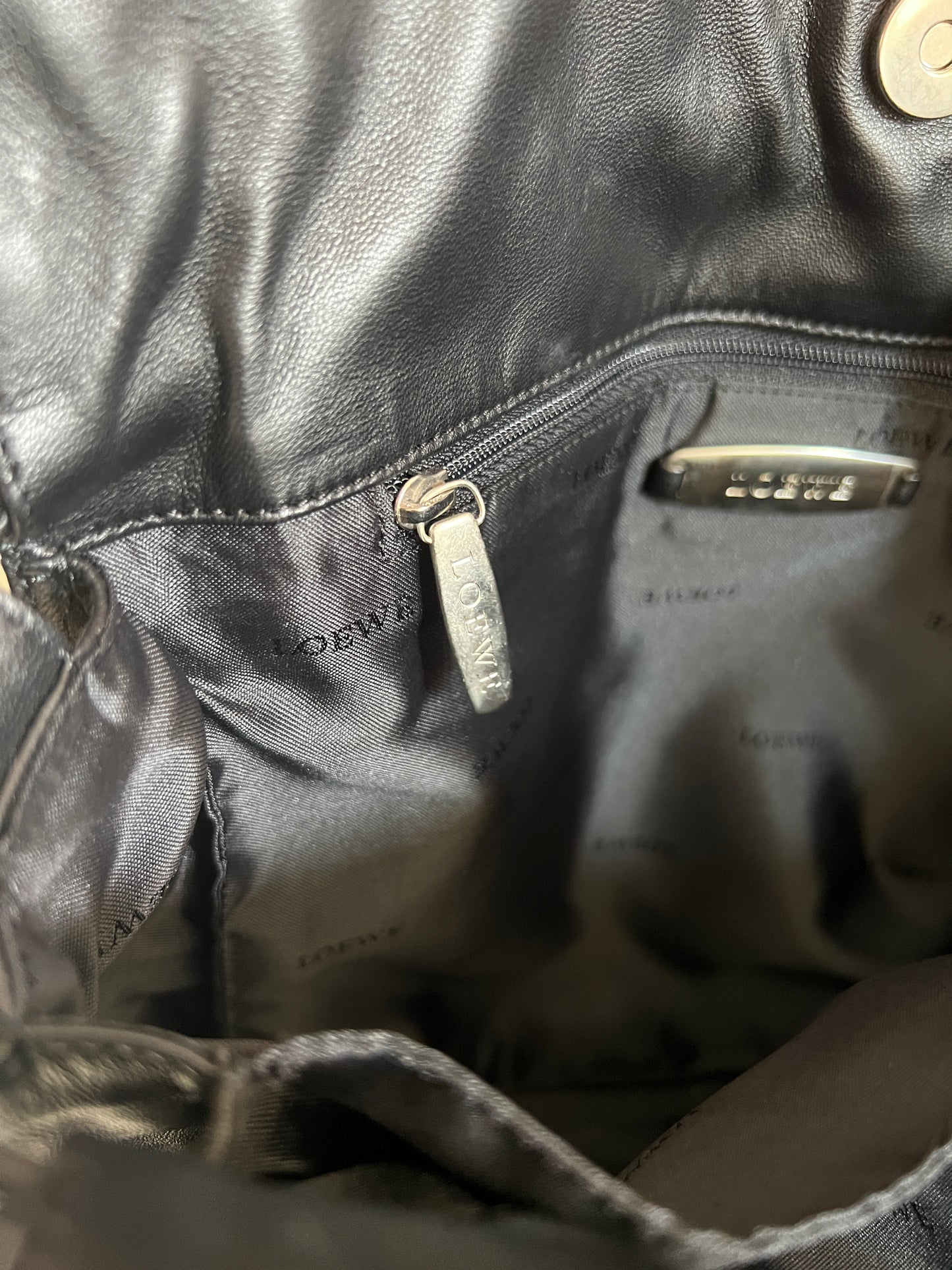 Loewe Flamenco黑色羊皮斜挎單肩束繩袋束口肩背包 日本中古二手
