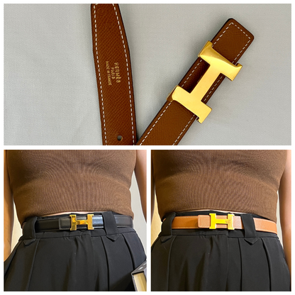 Hermes H reversible belt 24mm金扣黑色啡色雙面皮腰帶